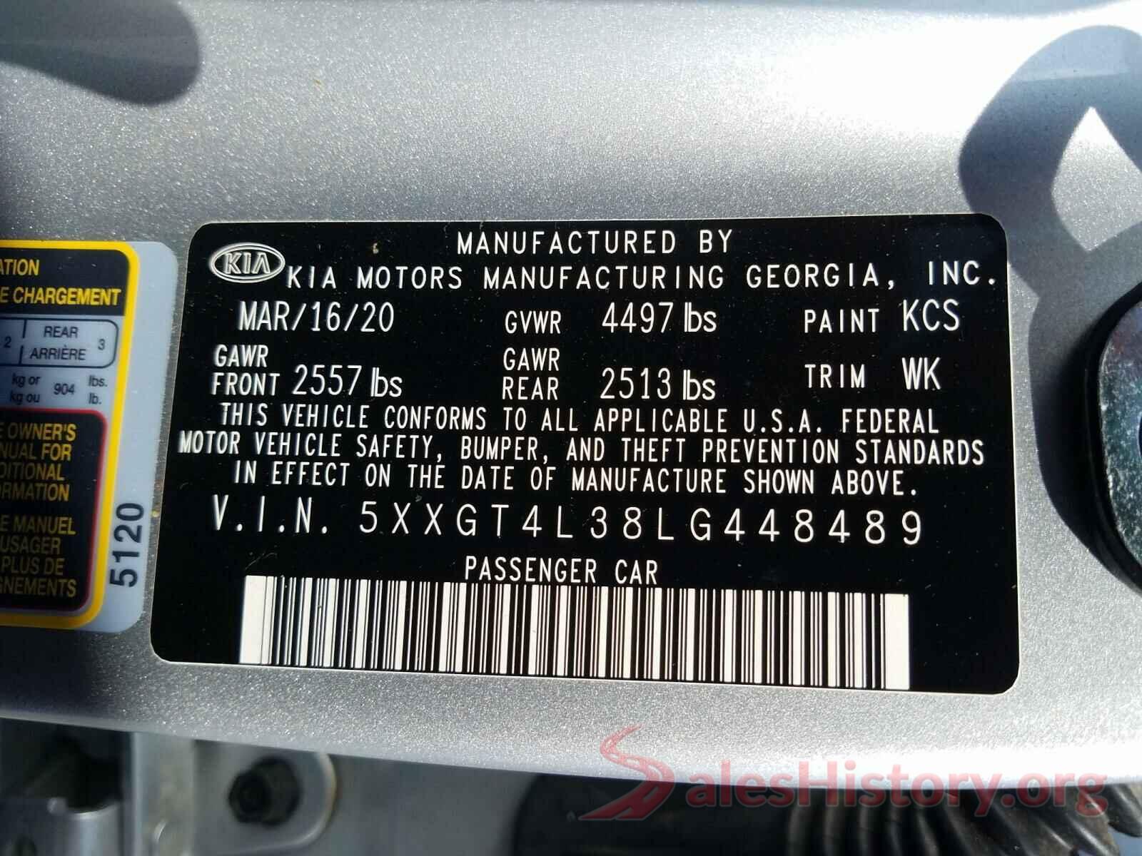 5XXGT4L38LG448489 2020 KIA OPTIMA