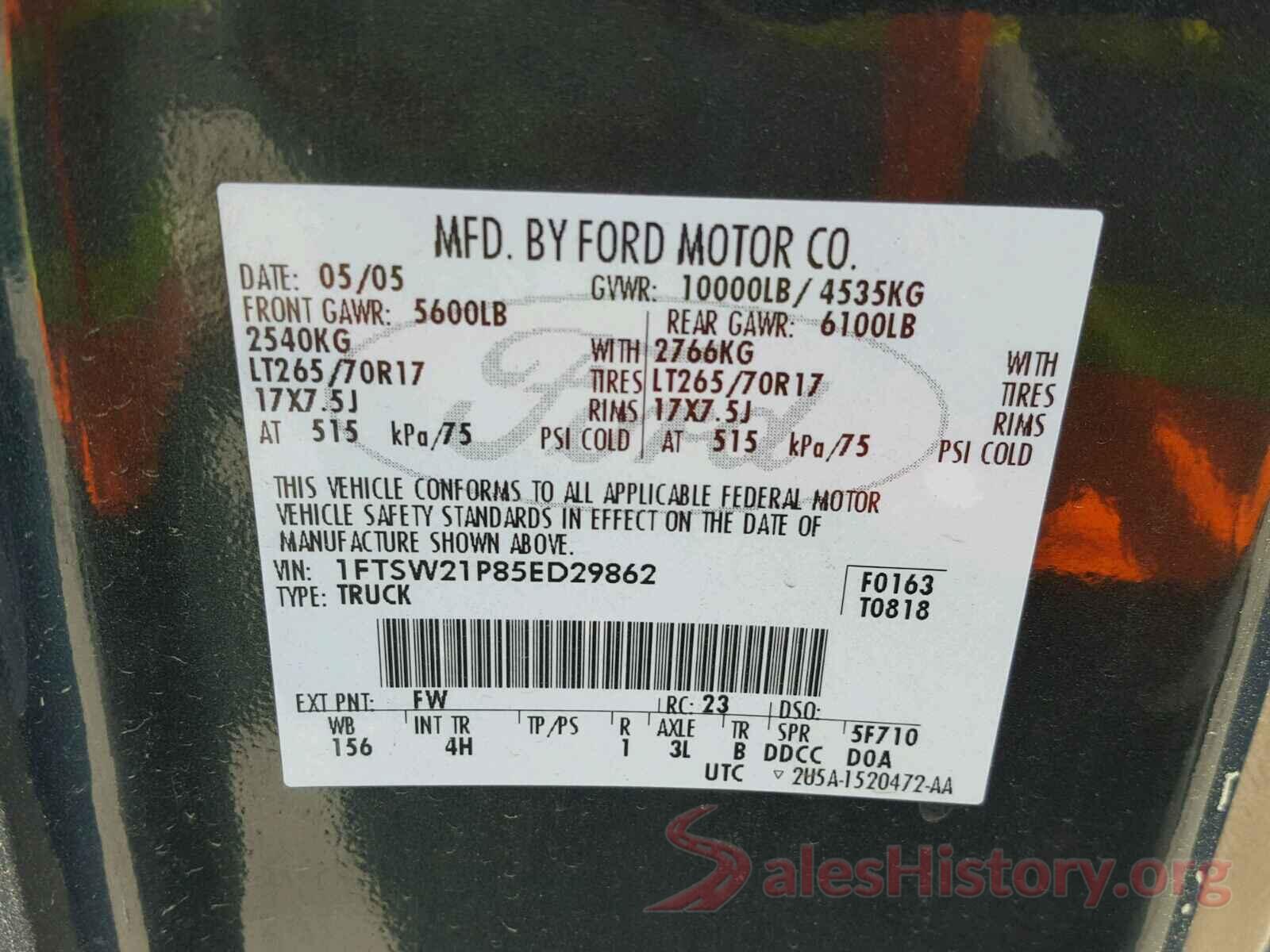 1FADP3E22GL360278 2005 FORD F250