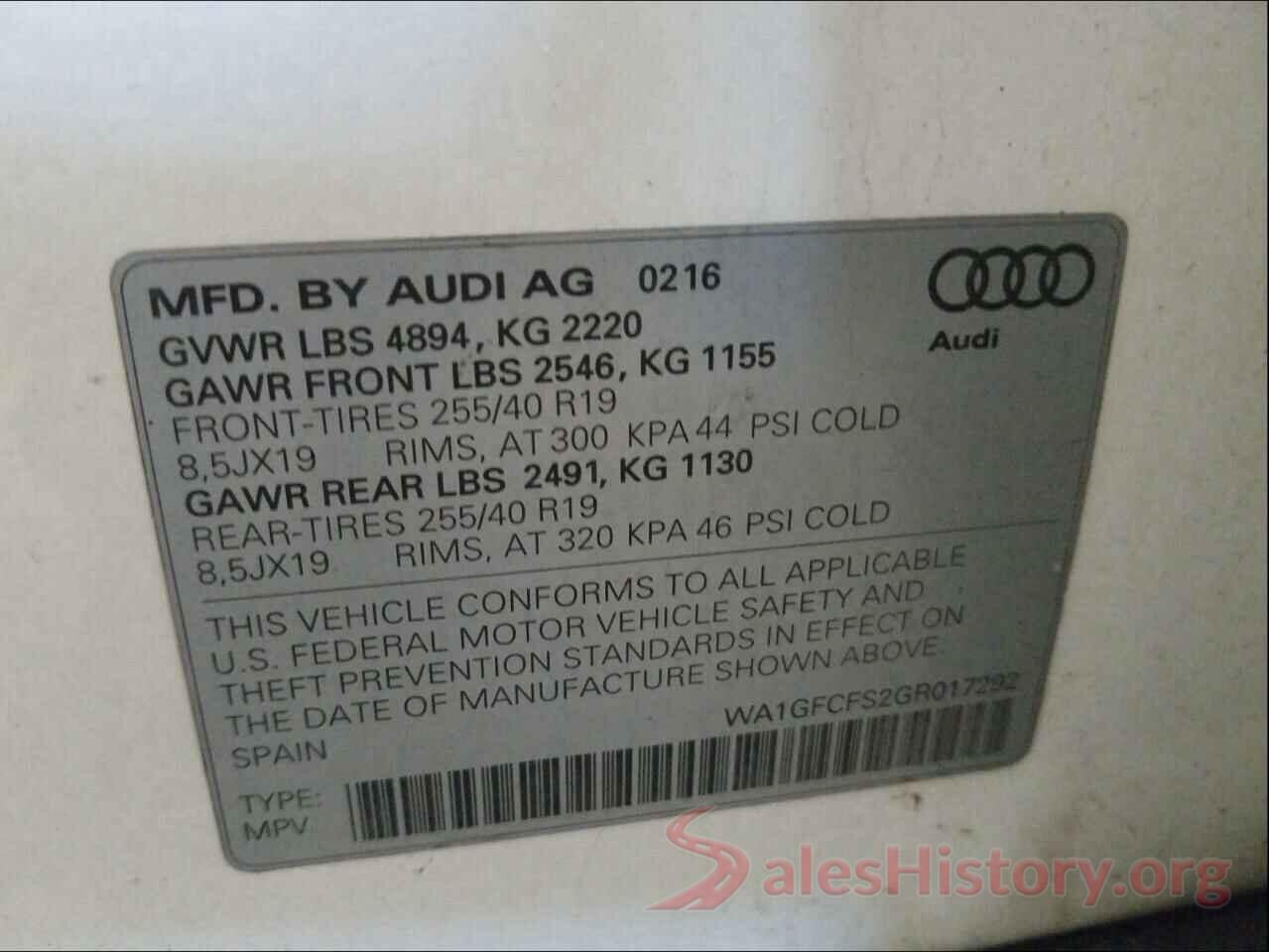 WA1GFCFS2GR017292 2016 AUDI Q3