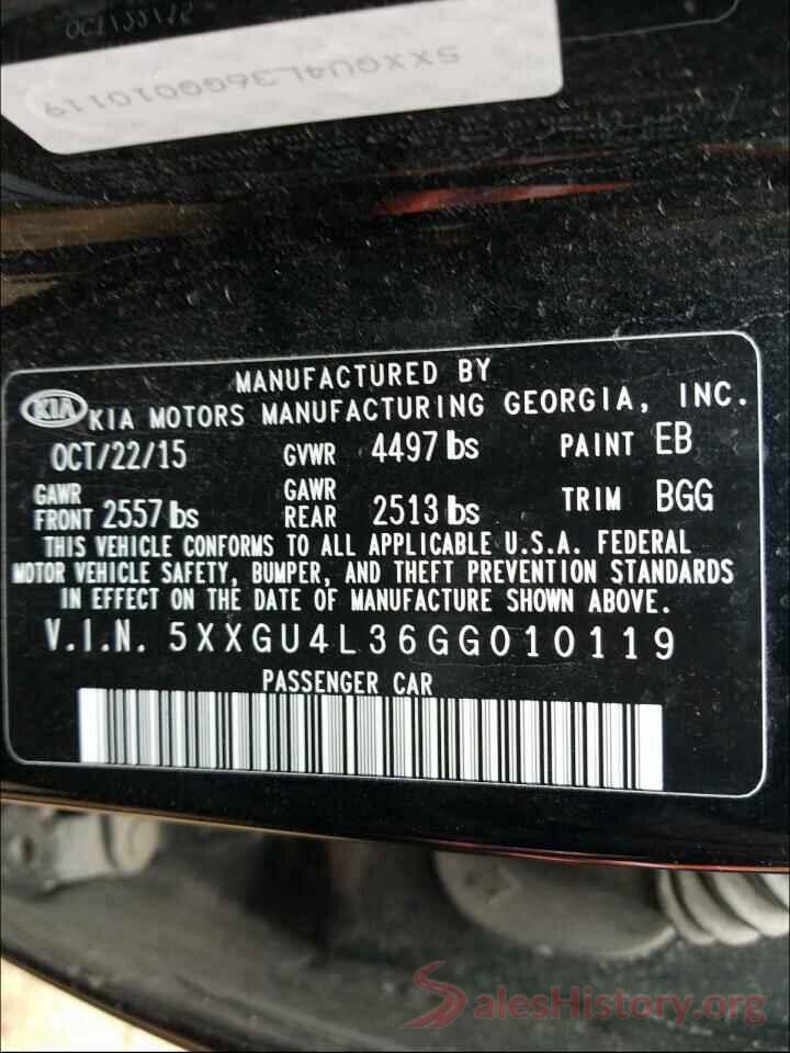 5XXGU4L36GG010119 2016 KIA OPTIMA