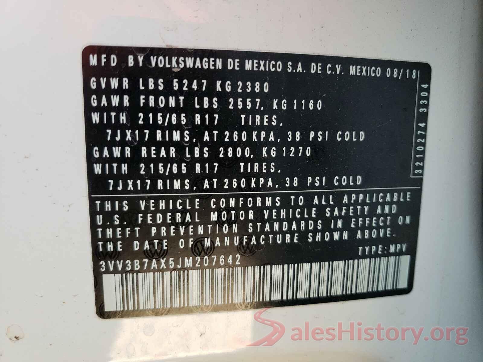 3VV3B7AX5JM207642 2018 VOLKSWAGEN TIGUAN