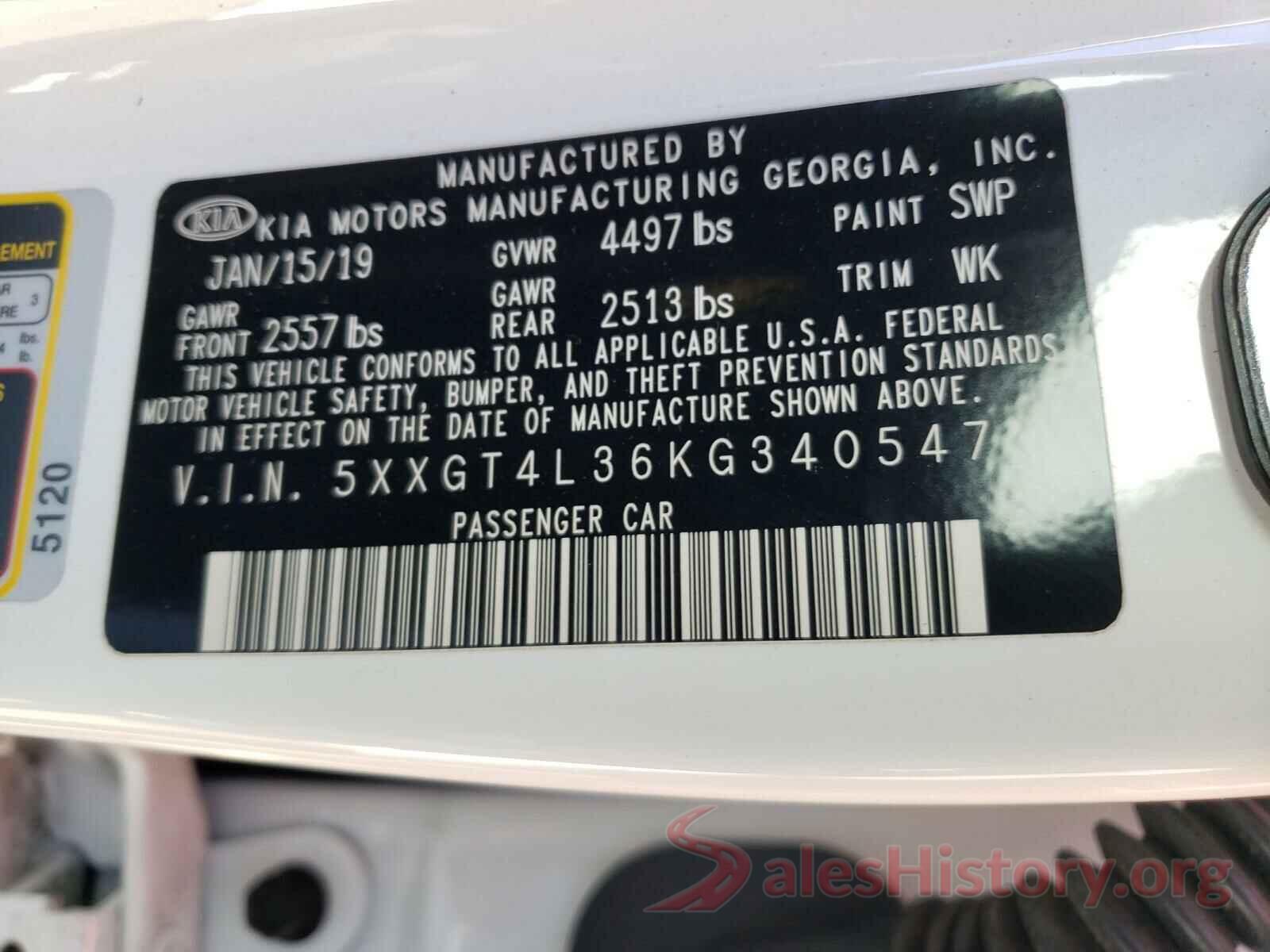 5XXGT4L36KG340547 2019 KIA OPTIMA