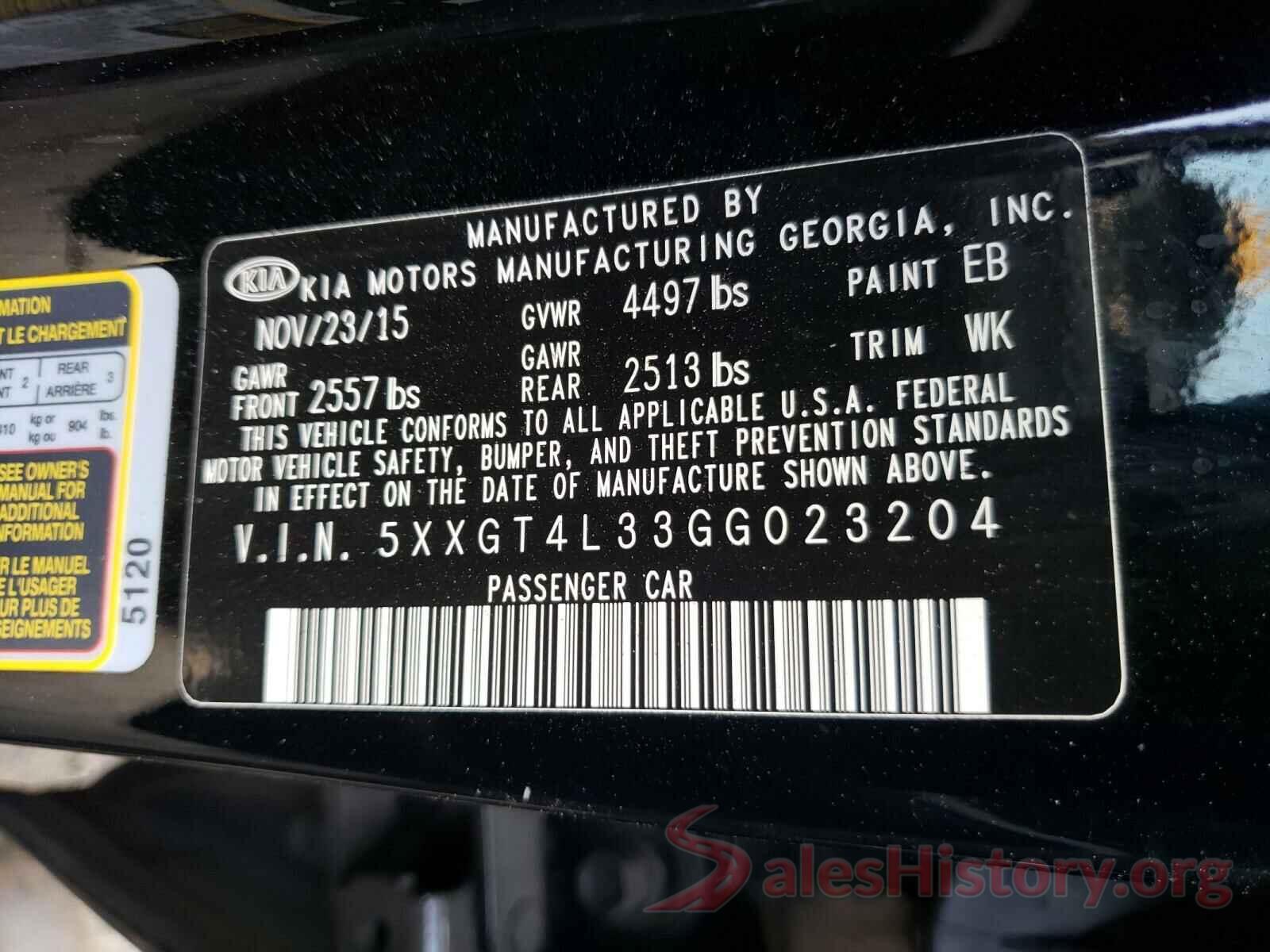 5XXGT4L33GG023204 2016 KIA OPTIMA