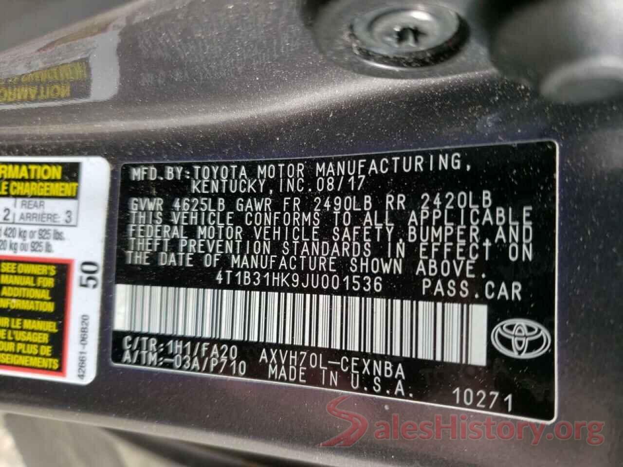 4T1B31HK9JU001536 2018 TOYOTA CAMRY