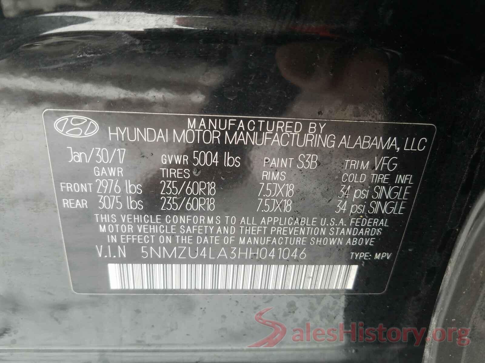 5NMZU4LA3HH041046 2017 HYUNDAI SANTA FE