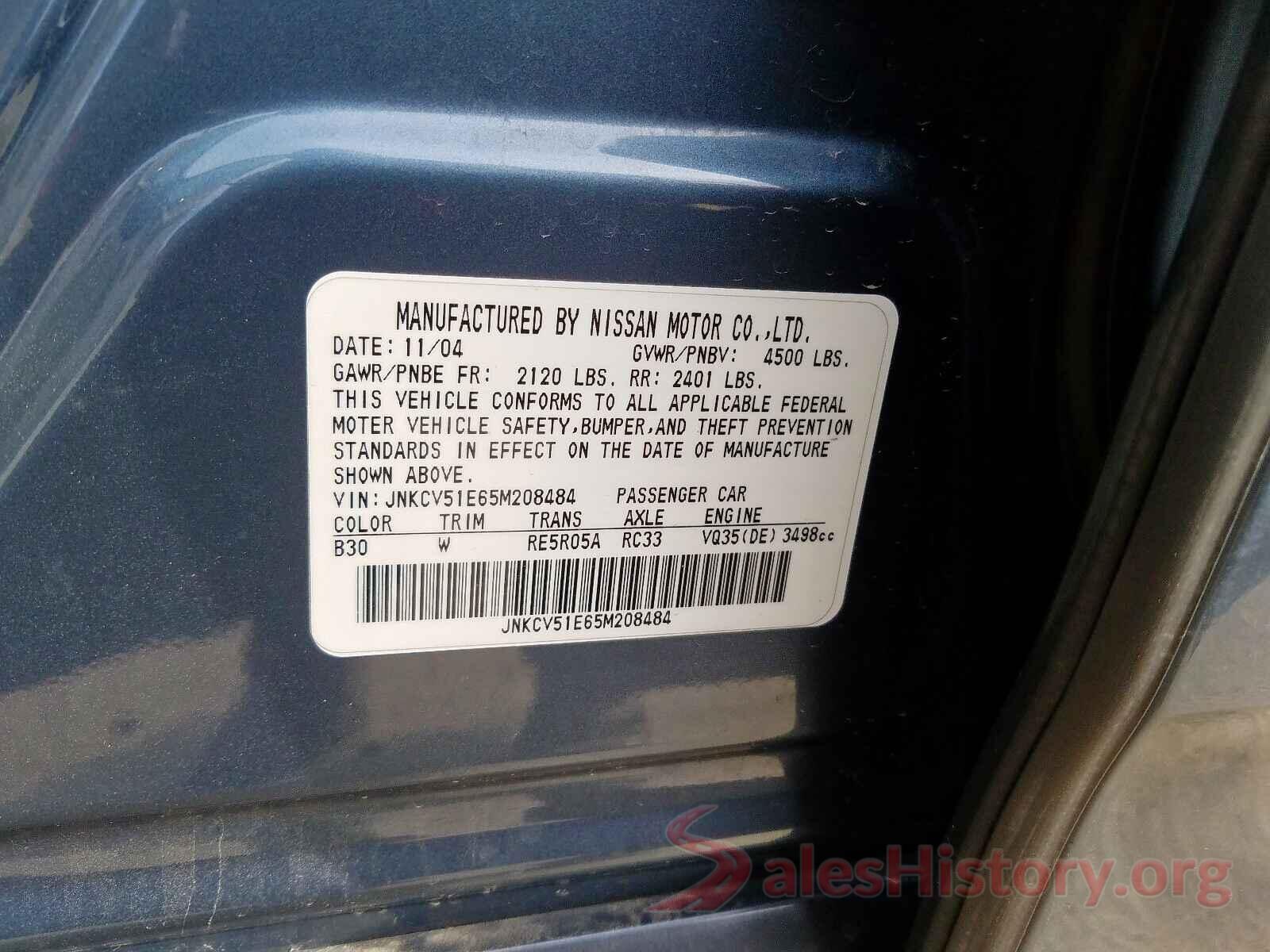 3MZBM1W70GM276240 2005 INFINITI G35