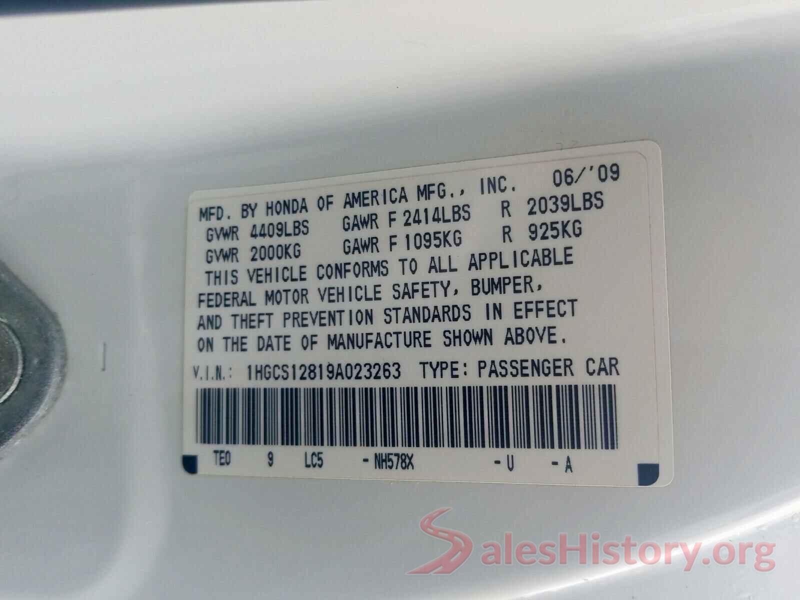 1C4PJMCX9JD509106 2009 HONDA ACCORD