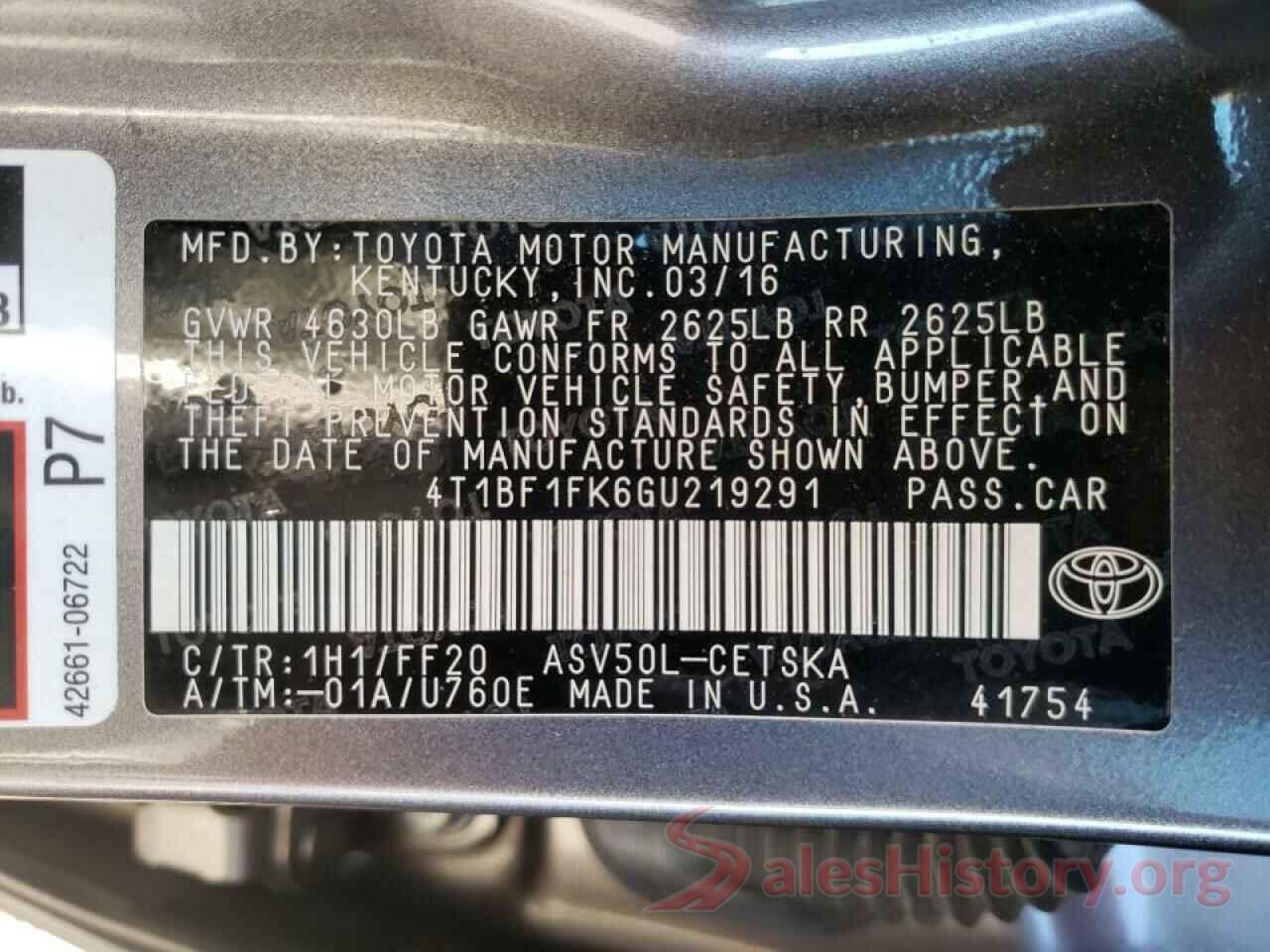 4T1BF1FK6GU219291 2016 TOYOTA CAMRY