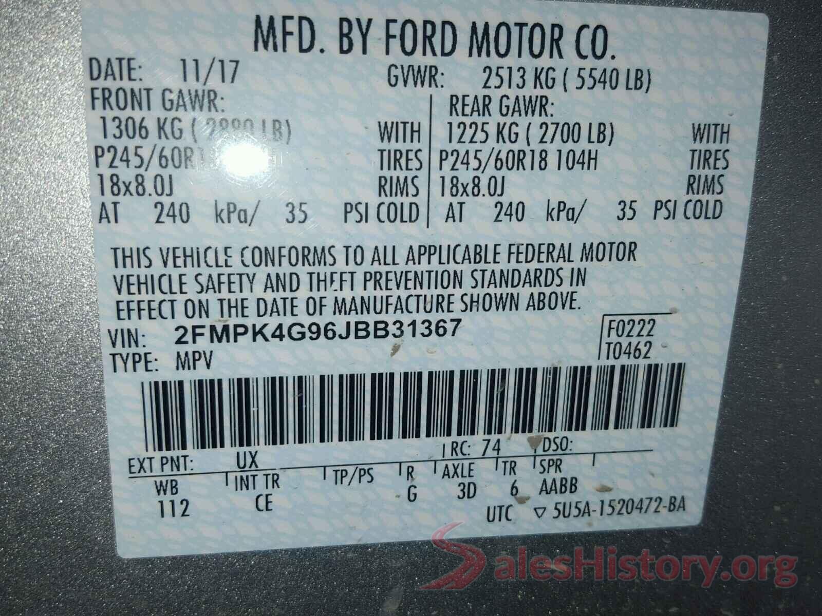 4T1B61HK8KU292653 2018 FORD EDGE