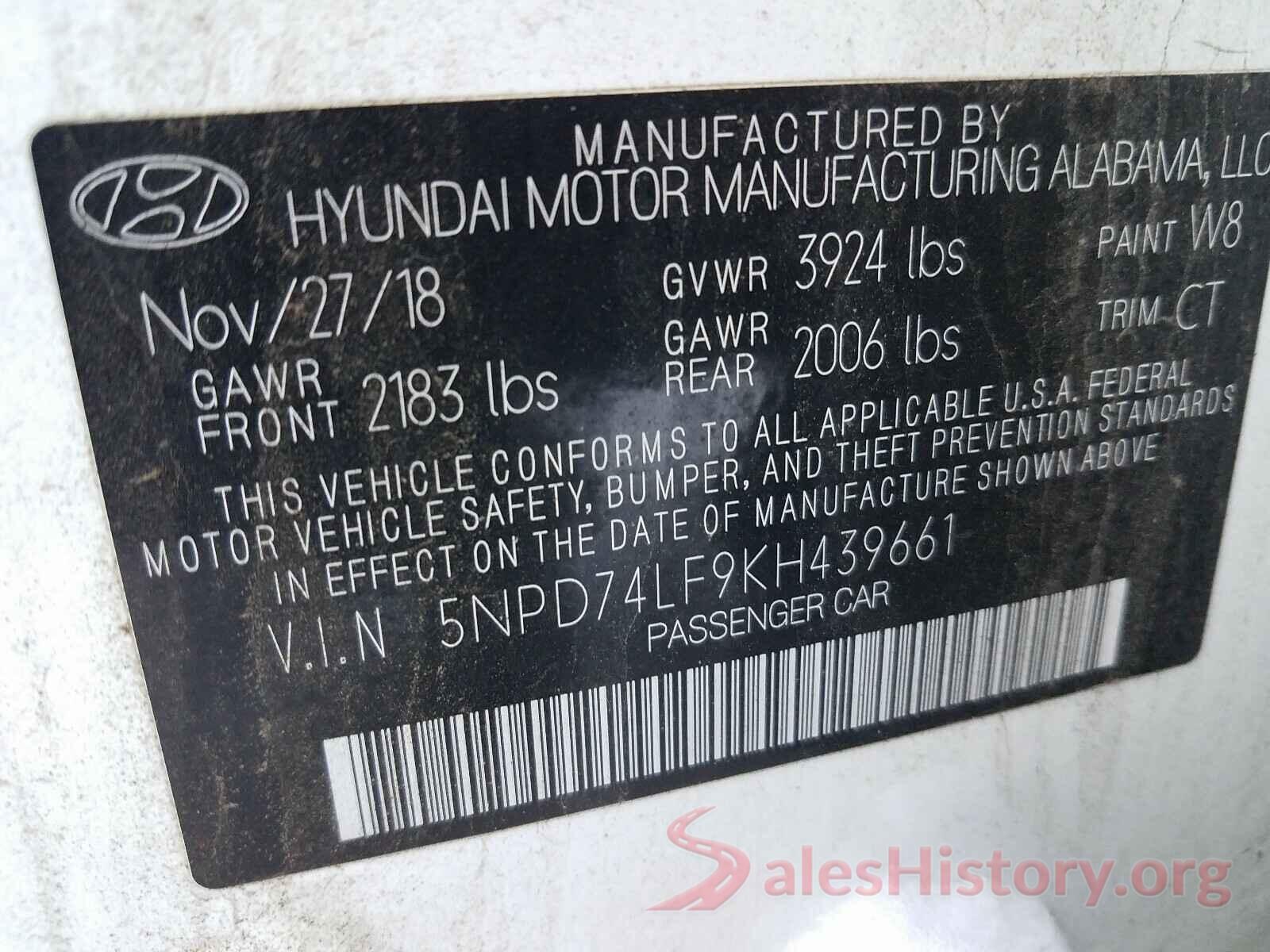 5NPD74LF9KH439661 2019 HYUNDAI ELANTRA