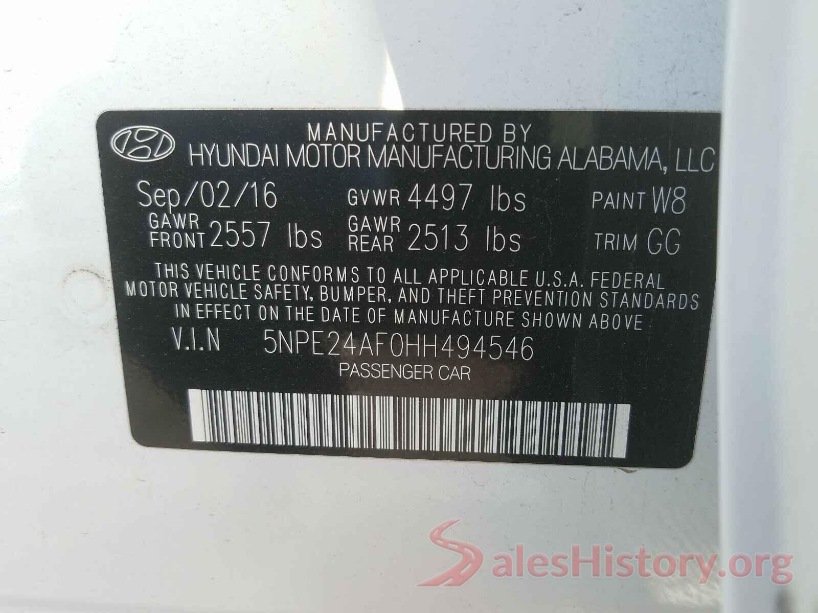 5NPE24AF0HH494546 2017 HYUNDAI SONATA