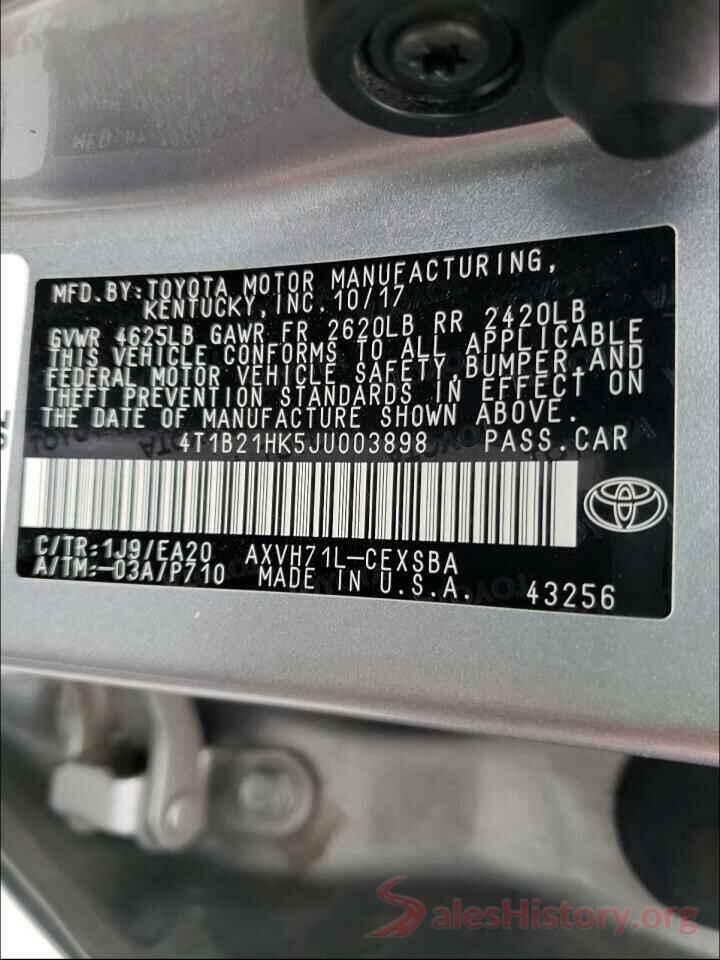 4T1B21HK5JU003898 2018 TOYOTA CAMRY