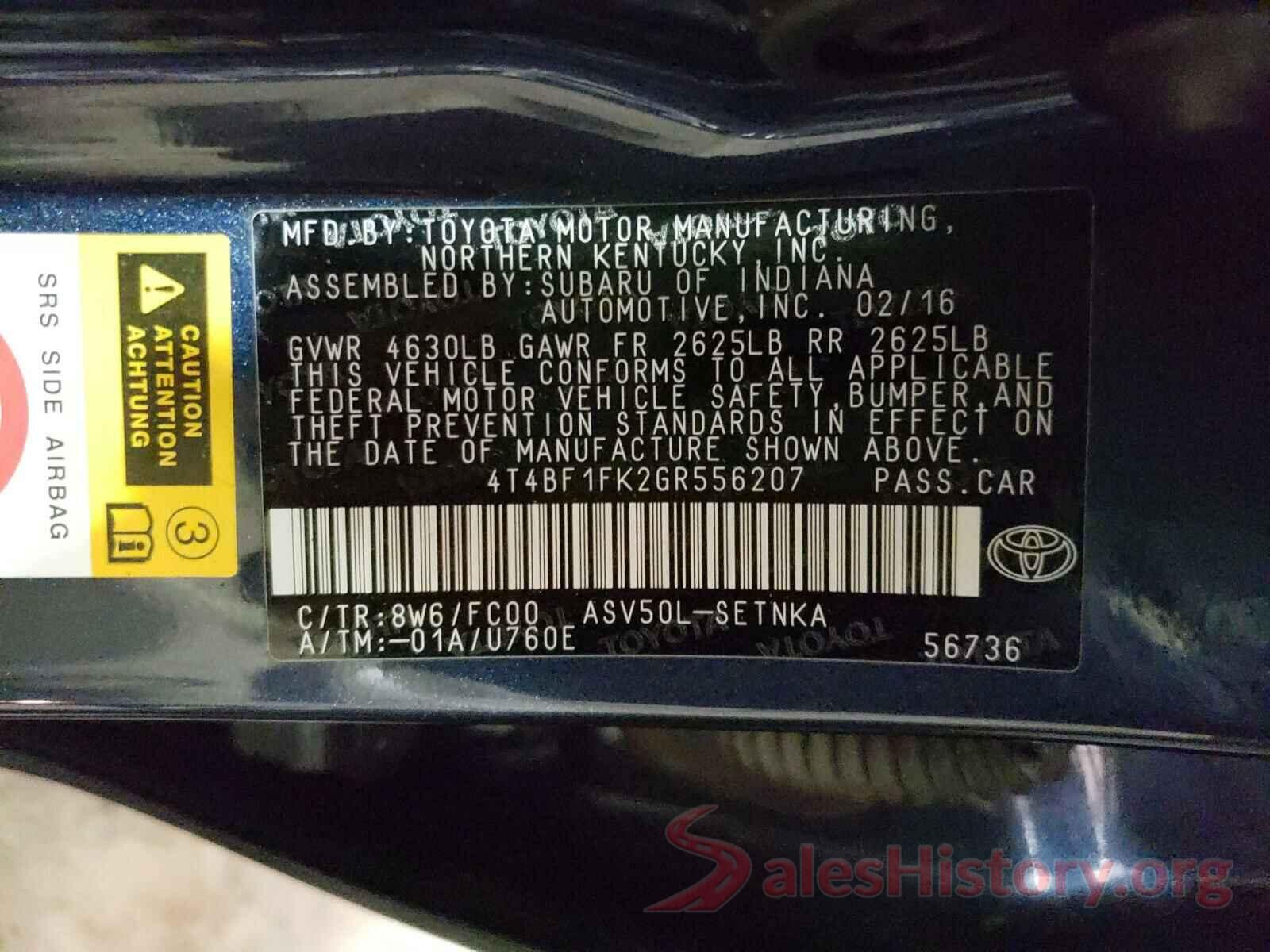 4T4BF1FK2GR556207 2016 TOYOTA CAMRY