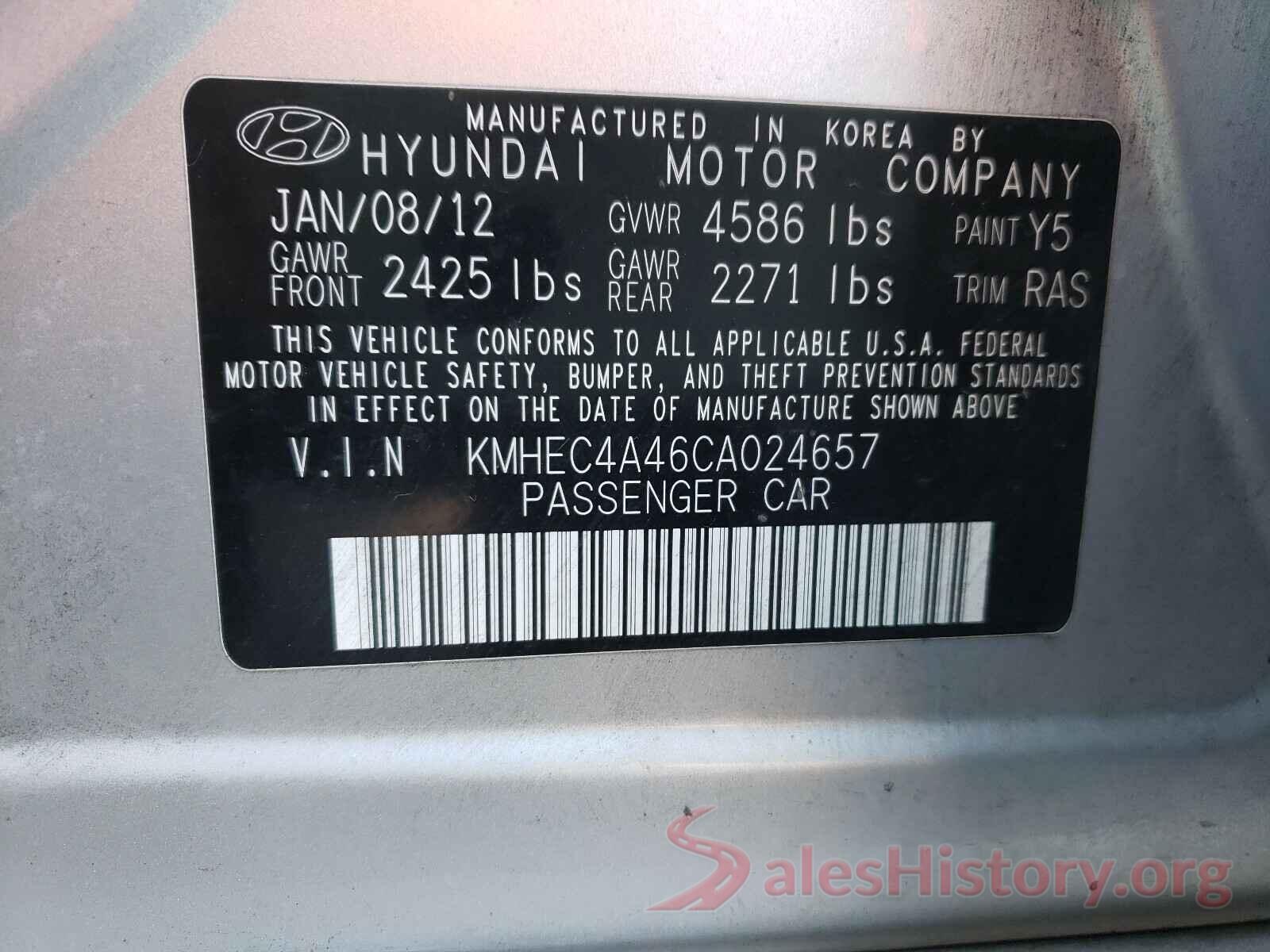 KNAGT4L35J5214129 2012 HYUNDAI SONATA