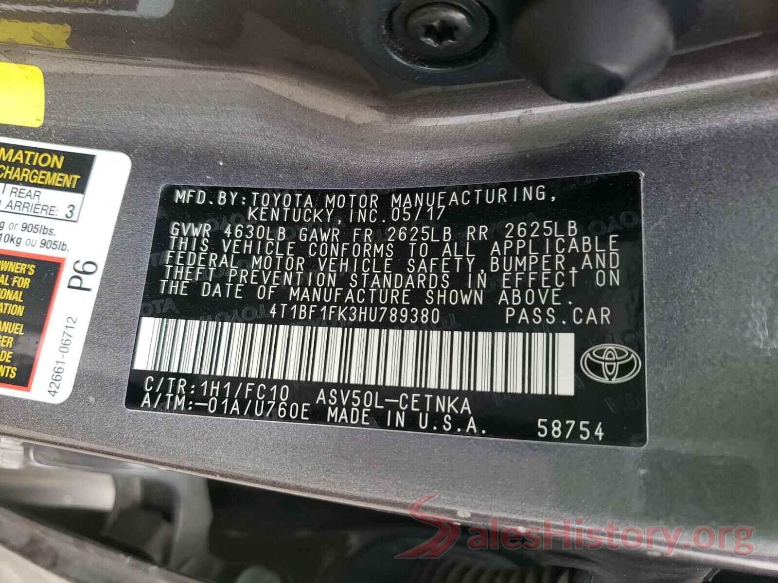 4T1BF1FK3HU789380 2017 TOYOTA CAMRY