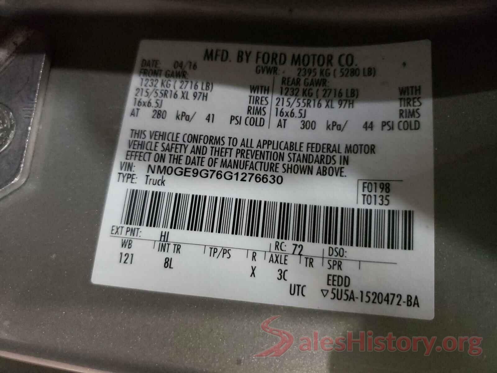 NM0GE9G76G1276630 2016 FORD TRANSIT CO