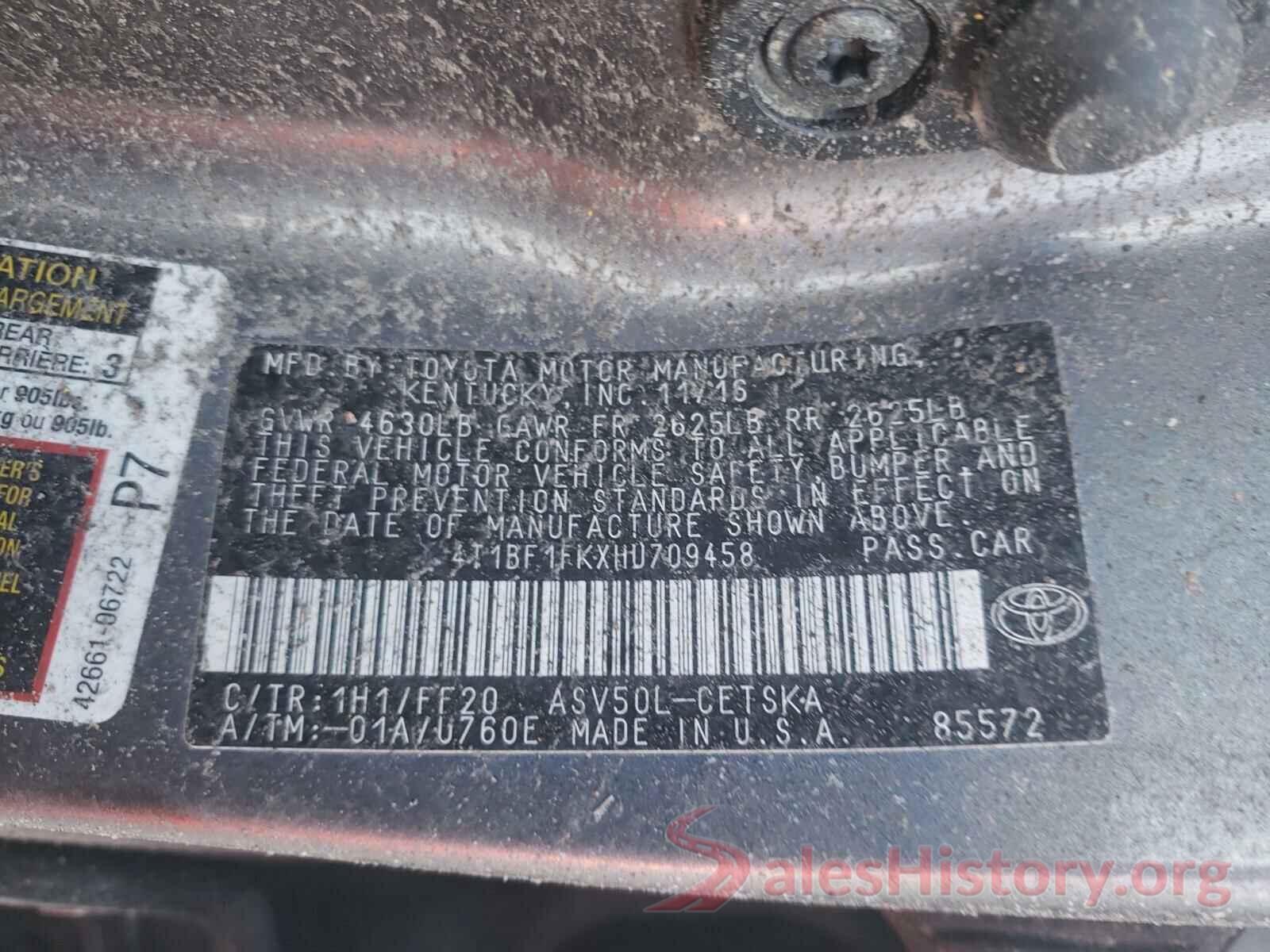 4T1BF1FKXHU709458 2017 TOYOTA CAMRY