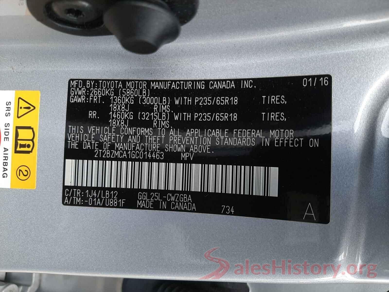 2T2BZMCA1GC014463 2016 LEXUS RX350