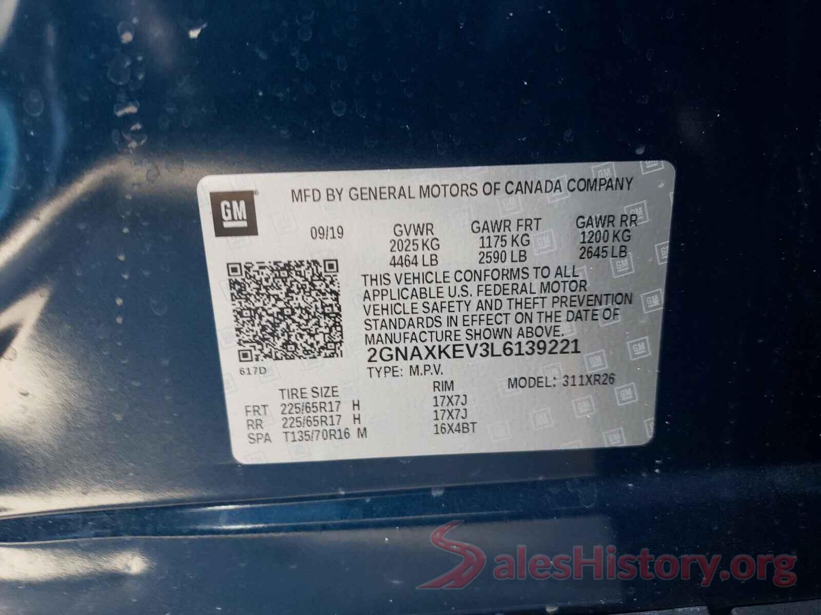 2GNAXKEV3L6139221 2020 CHEVROLET EQUINOX