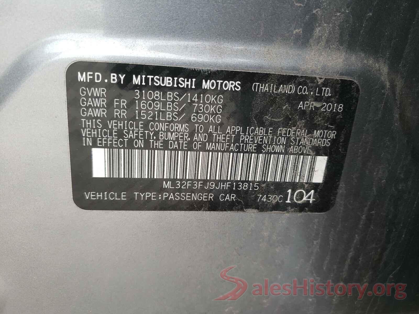 ML32F3FJ9JHF13815 2018 MITSUBISHI MIRAGE