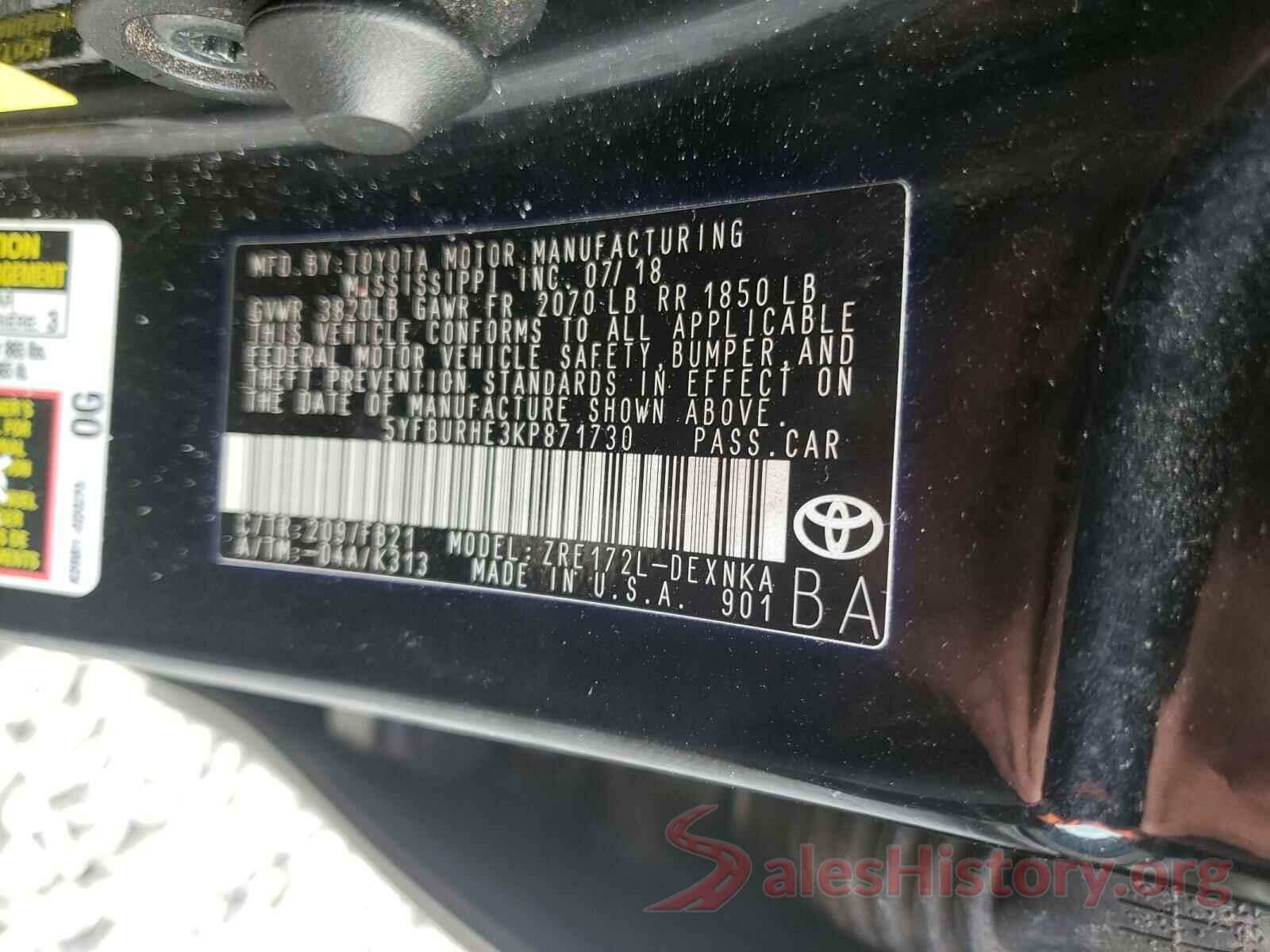 5YFBURHE3KP871730 2019 TOYOTA COROLLA