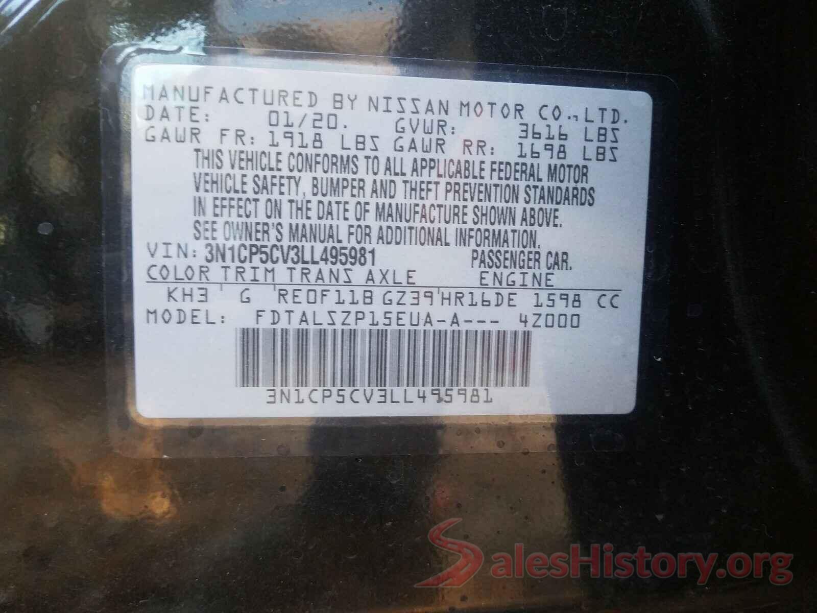 3N1CP5CV3LL495981 2020 NISSAN KICKS