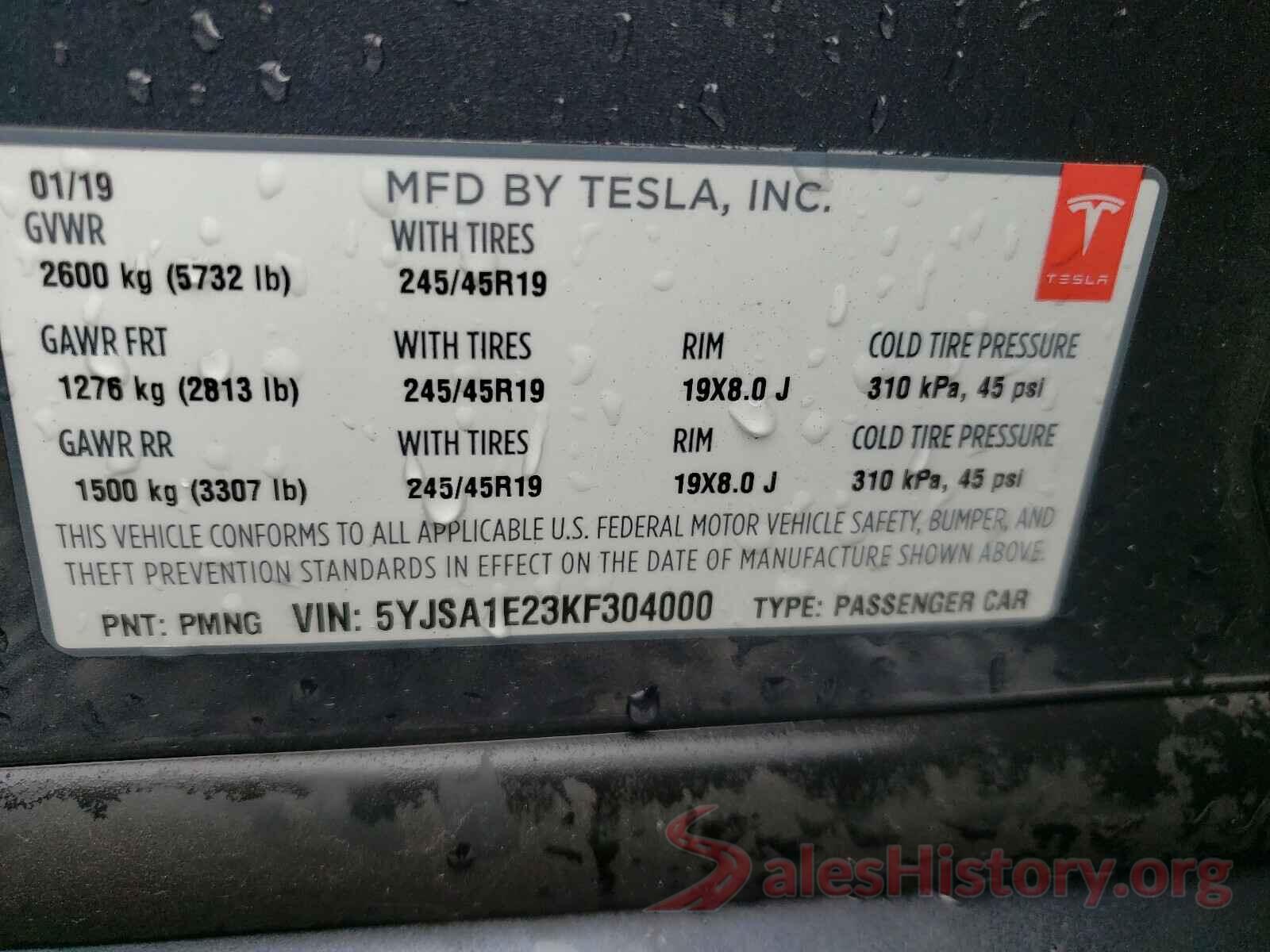 5YJSA1E23KF304000 2019 TESLA MODEL S