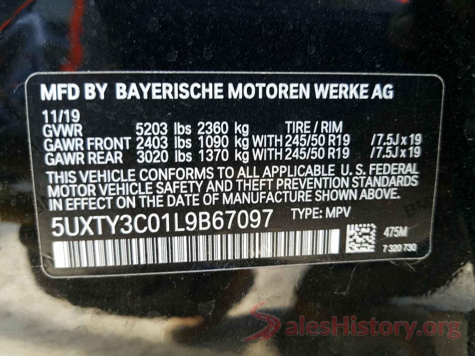 5UXTY3C01L9B67097 2020 BMW X3