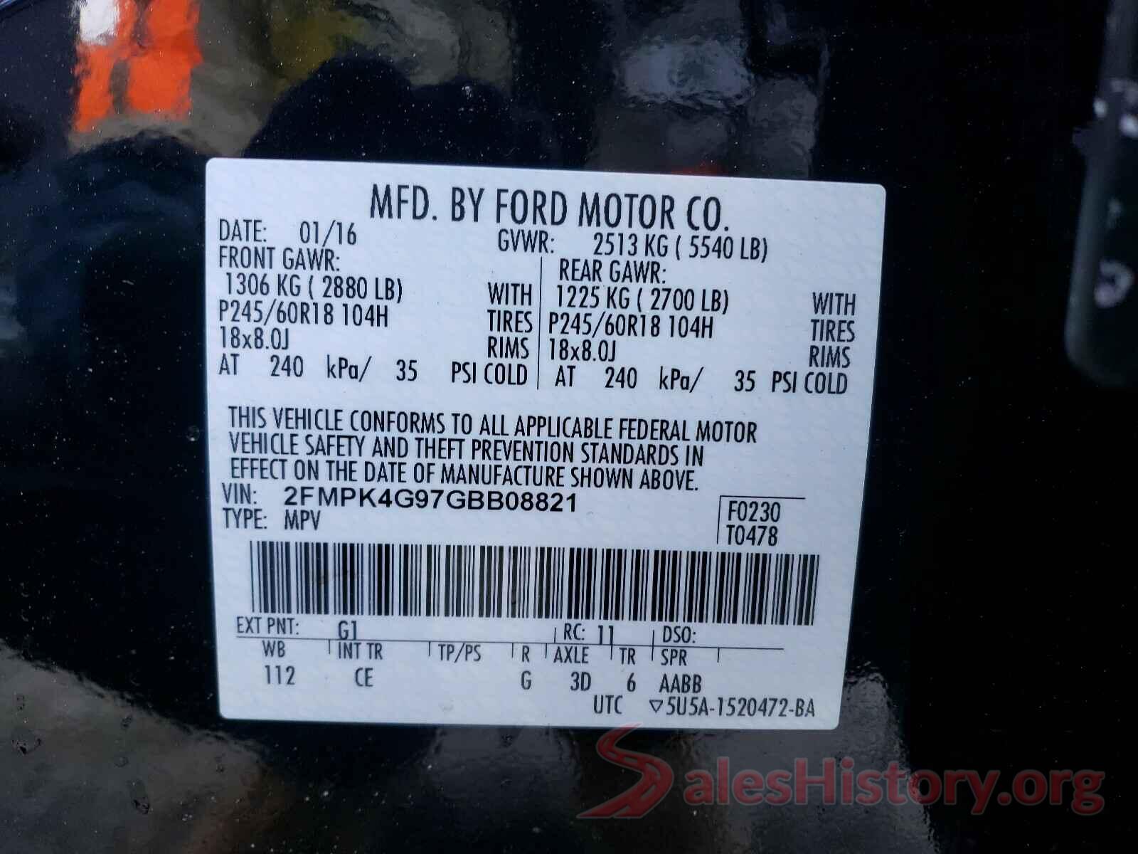 2FMPK4G97GBB08821 2016 FORD EDGE