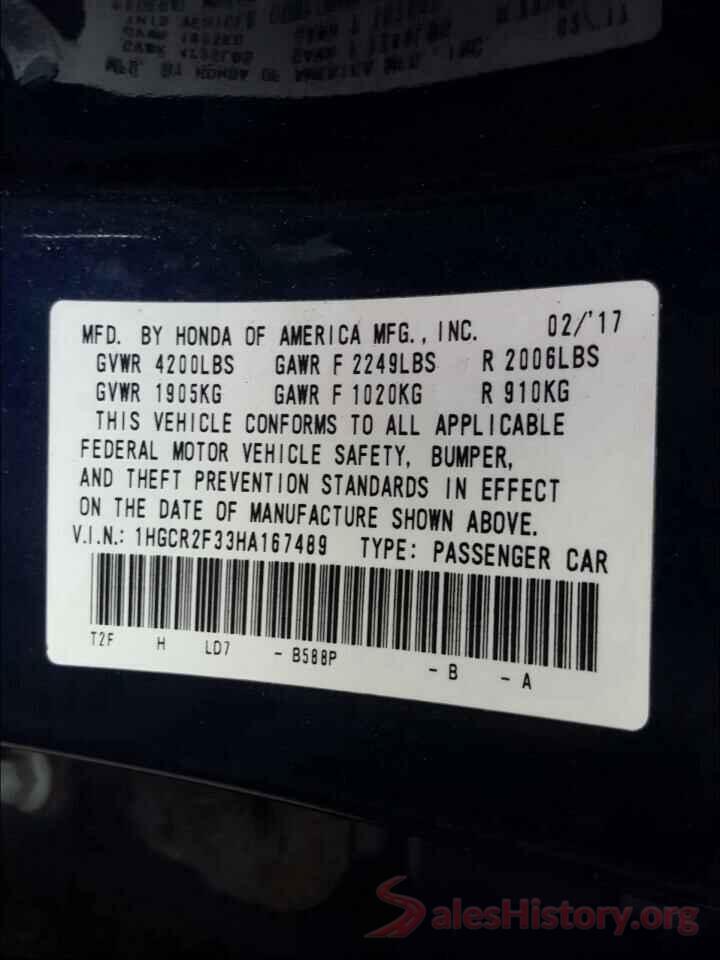 1HGCR2F33HA167489 2017 HONDA ACCORD