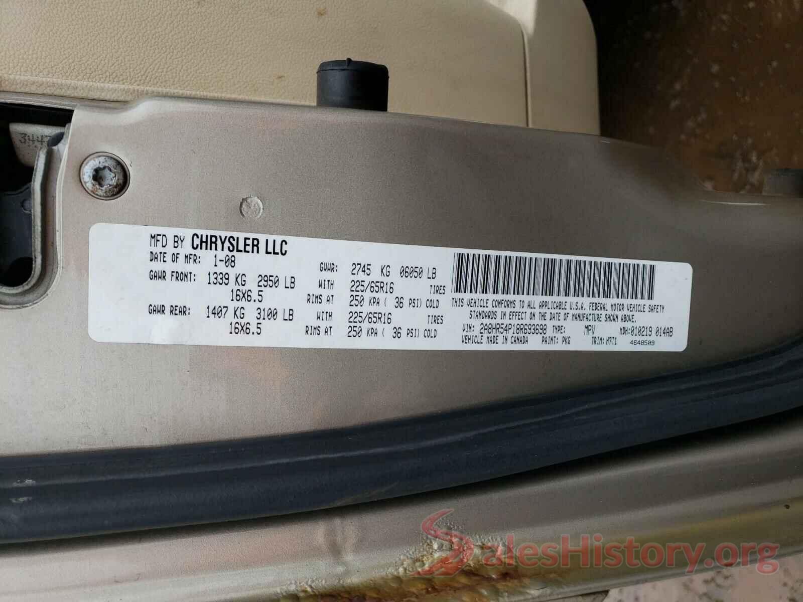 55SWF4JB1HU204687 2008 CHRYSLER MINIVAN