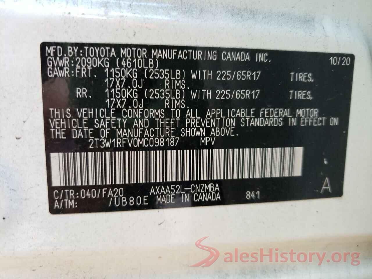 2T3W1RFV0MC098187 2021 TOYOTA RAV4