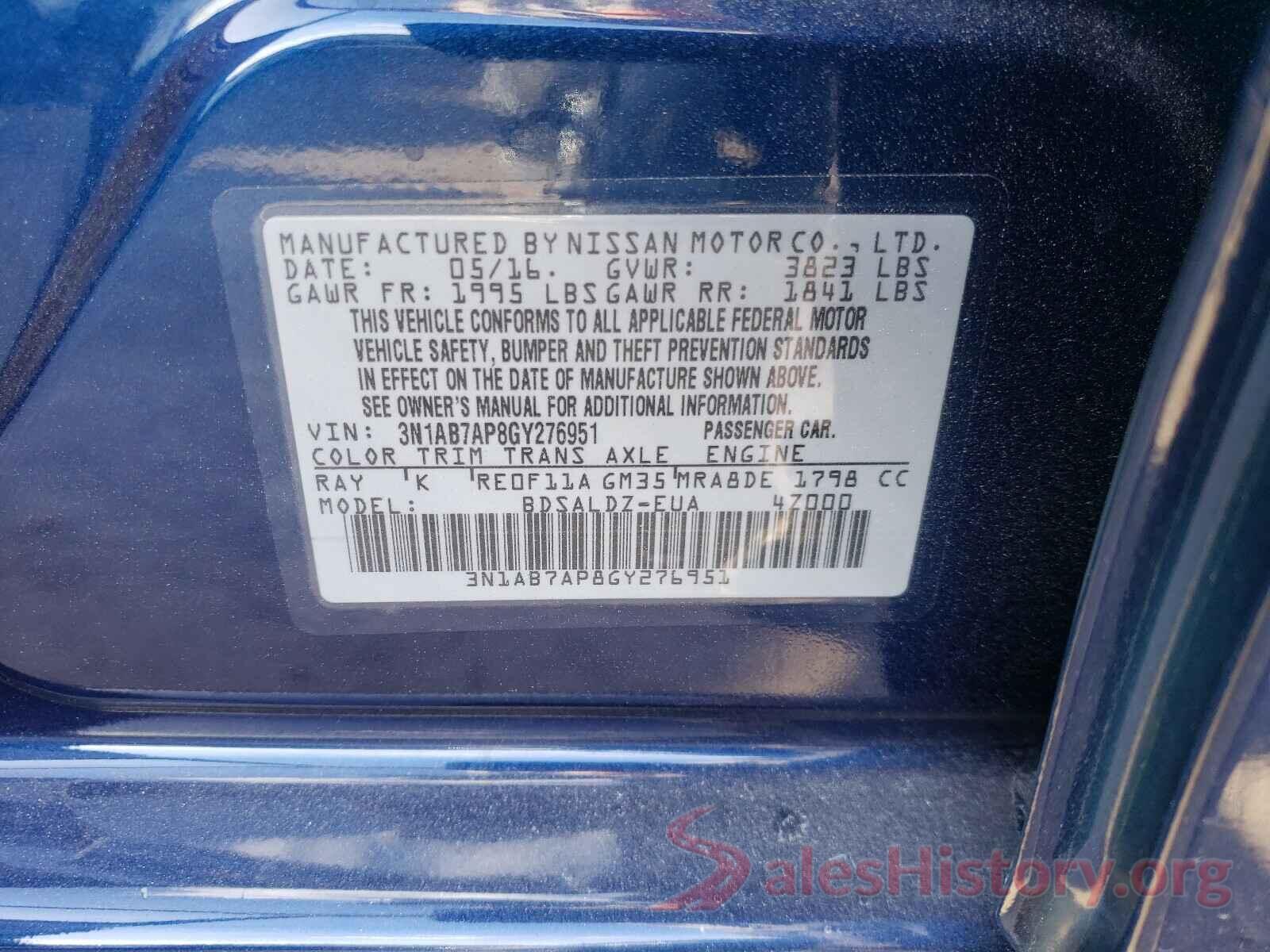 3N1AB7AP8GY276951 2016 NISSAN SENTRA