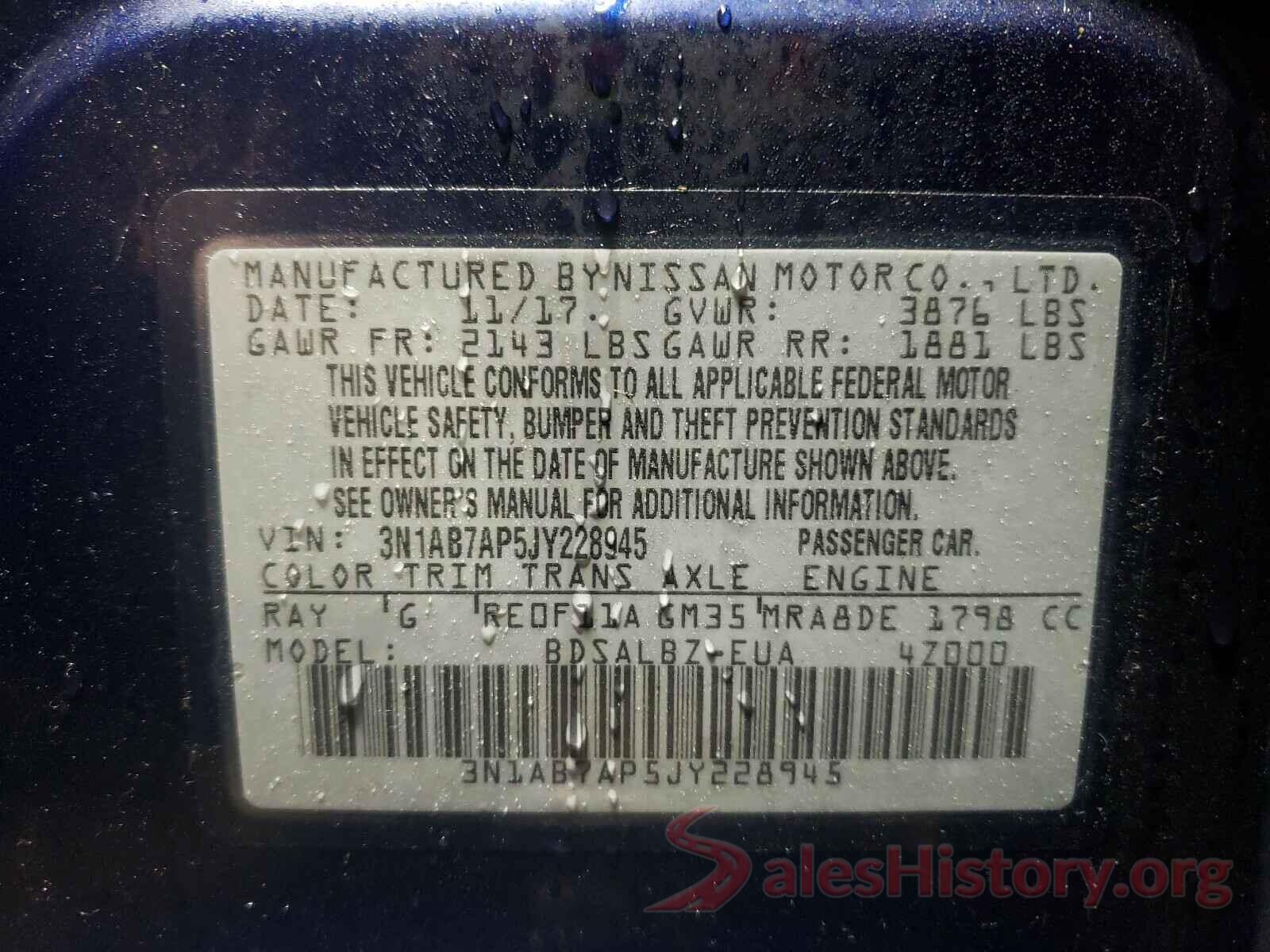 3N1AB7AP5JY228945 2018 NISSAN SENTRA