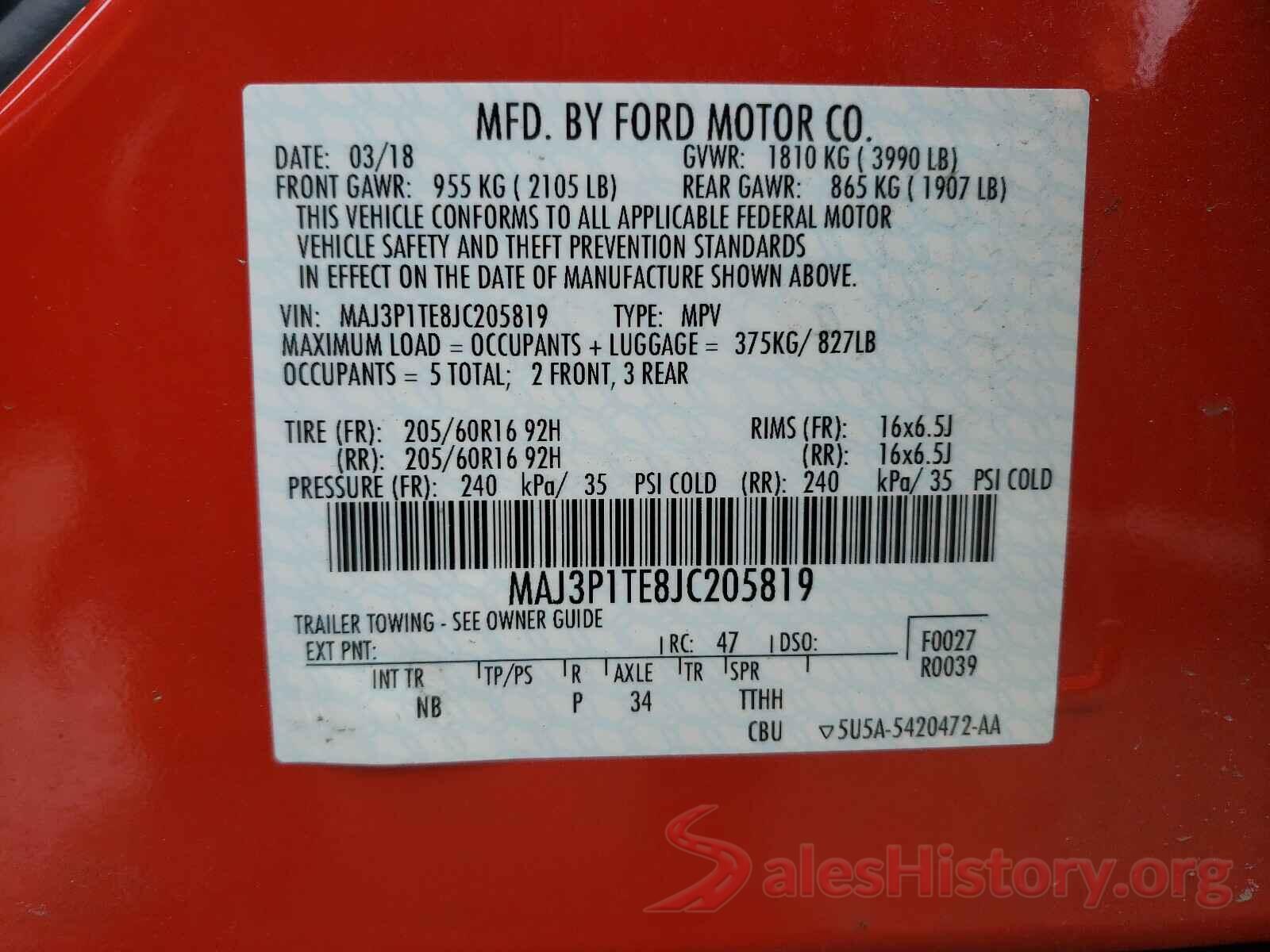 MAJ3P1TE8JC205819 2018 FORD ALL OTHER