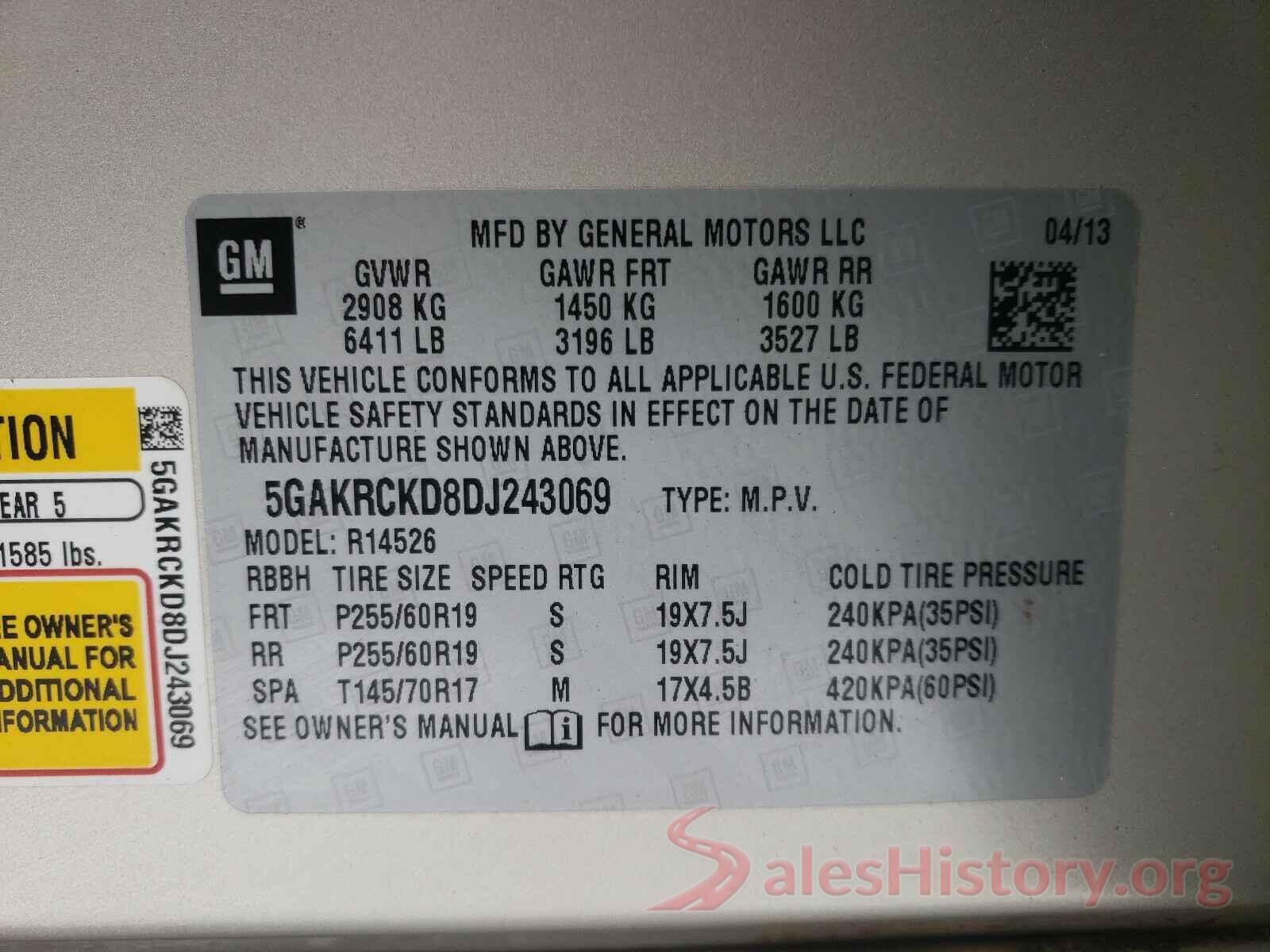 3VW267AJ7GM235684 2013 BUICK ENCLAVE