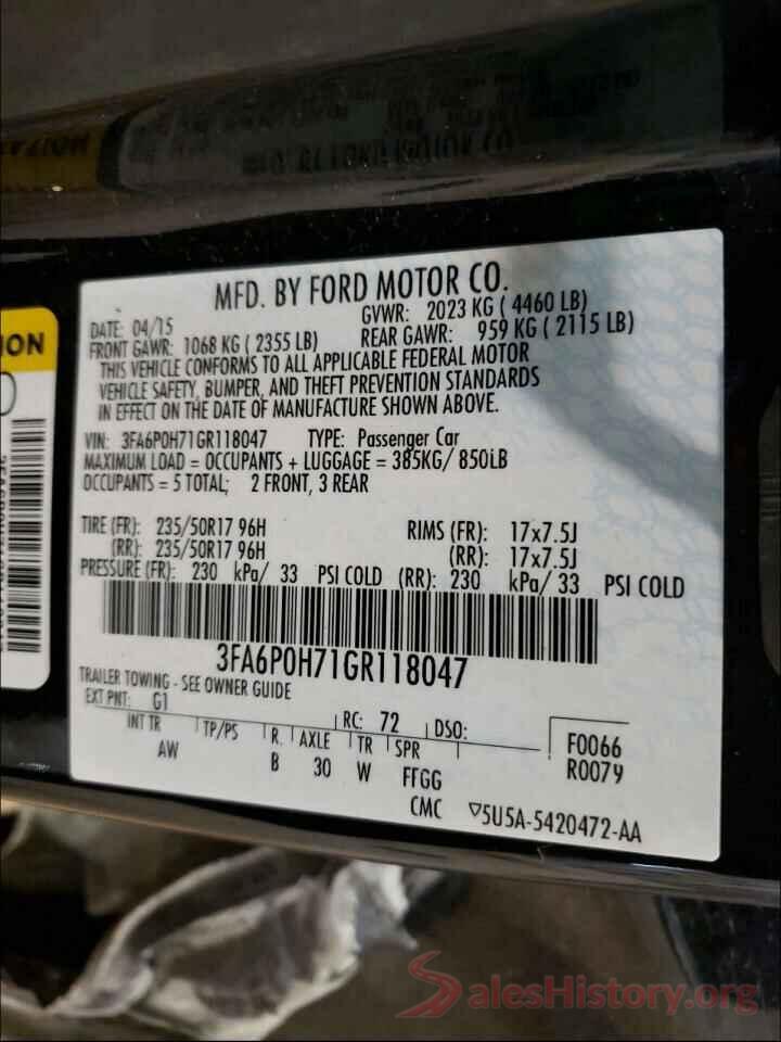 3FA6P0H71GR118047 2016 FORD FUSION