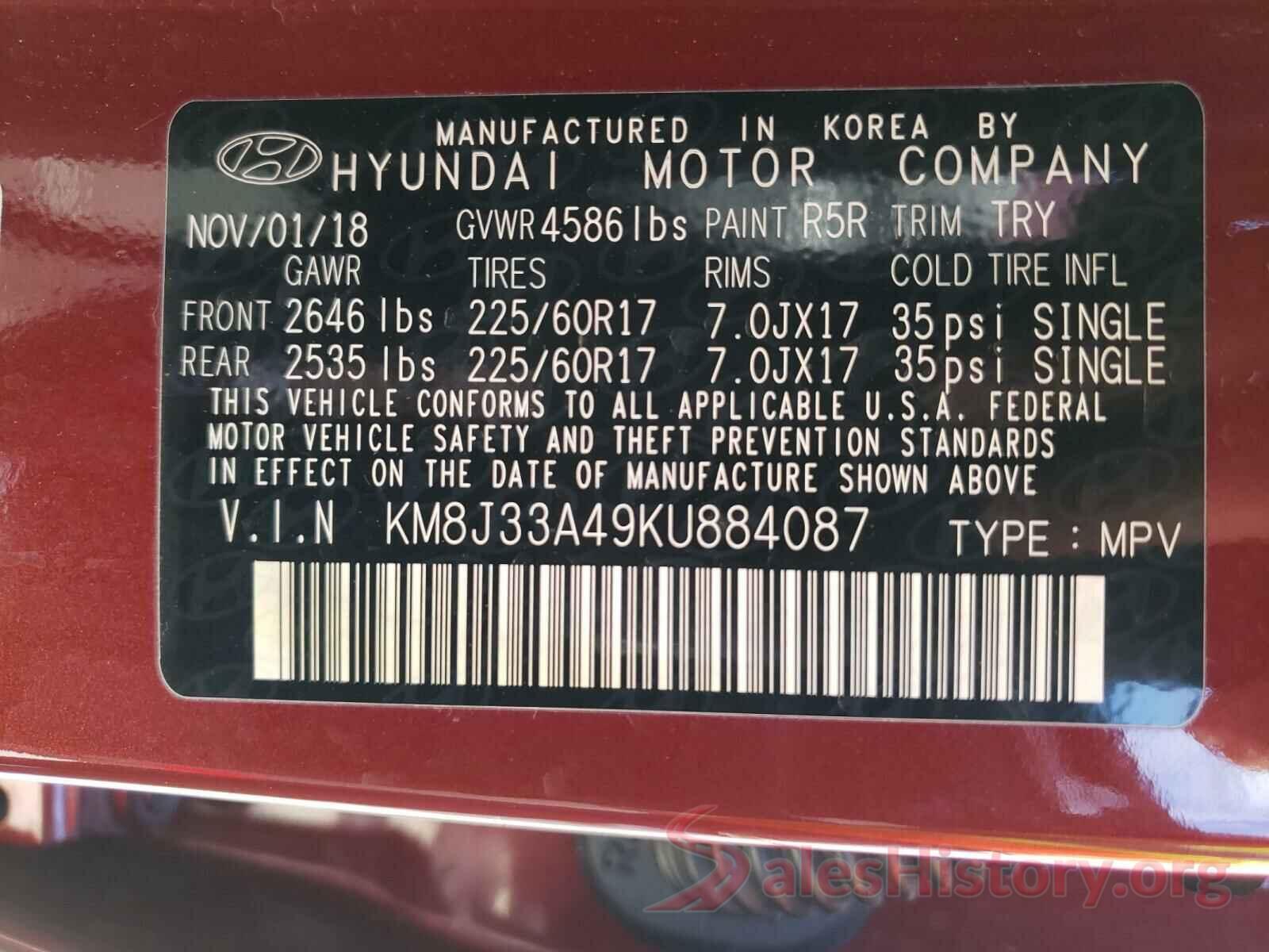 KM8J33A49KU884087 2019 HYUNDAI TUCSON