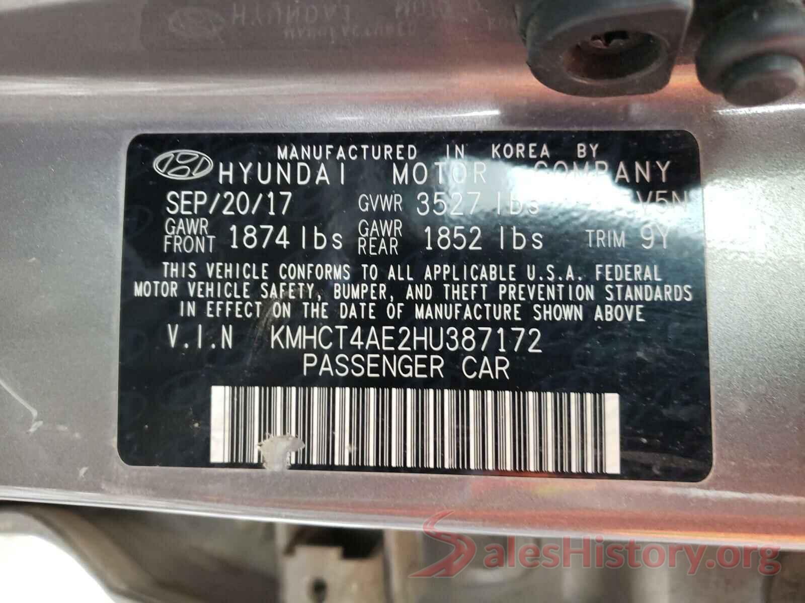 KMHCT4AE2HU387172 2017 HYUNDAI ACCENT