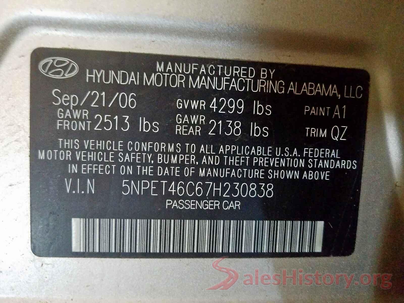 KNMAT2MV7JP506091 2007 HYUNDAI SONATA