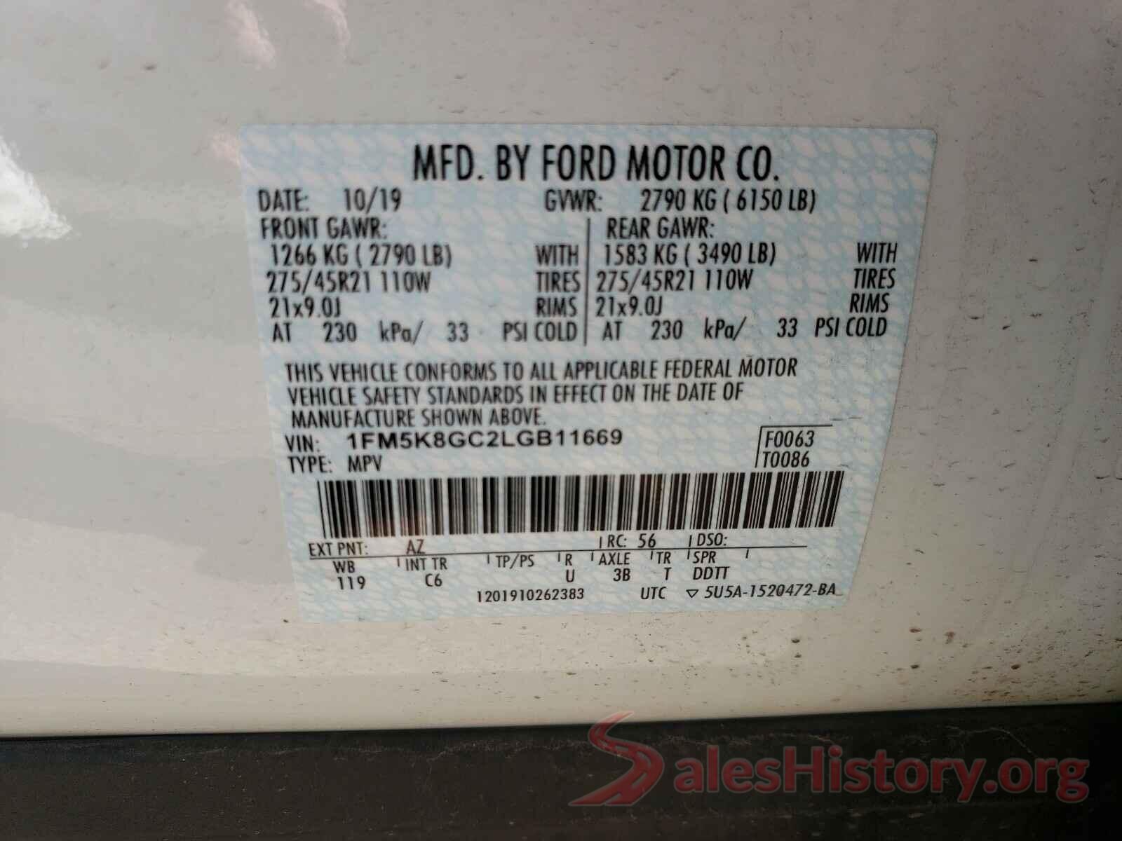 1FM5K8GC2LGB11669 2020 FORD EXPLORER