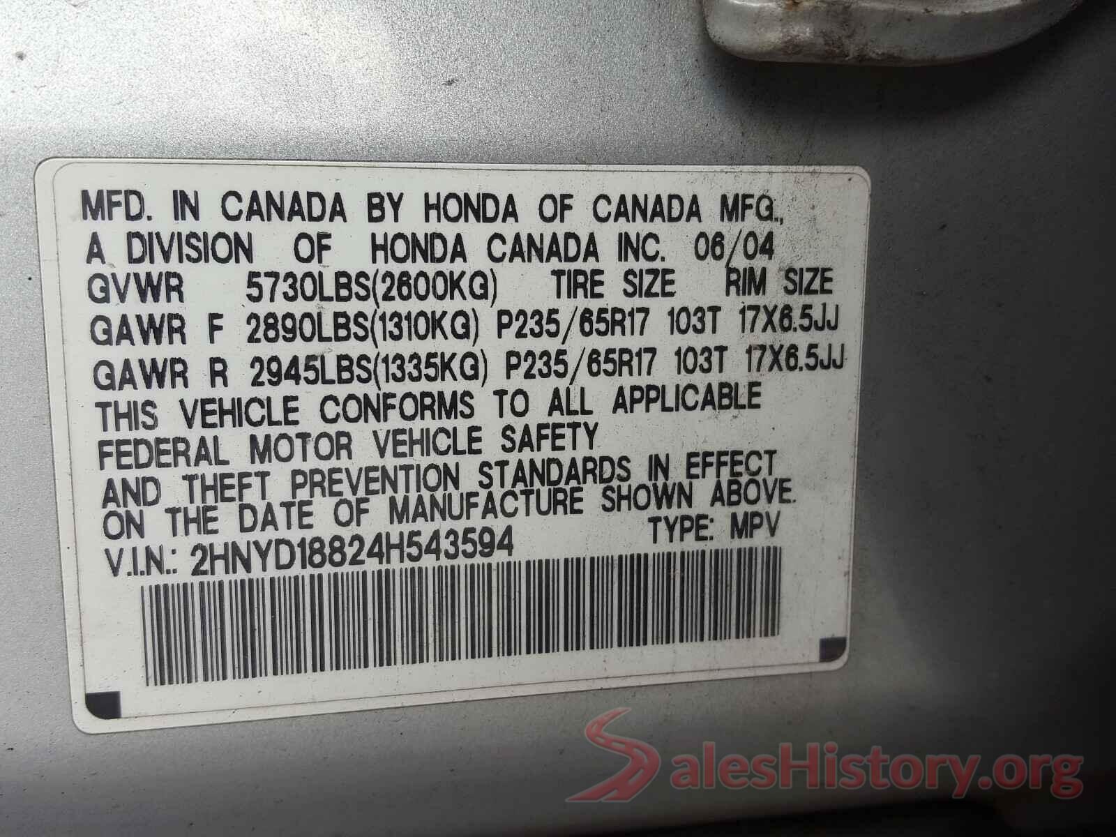 KL8CB6SA6HC766317 2004 ACURA MDX