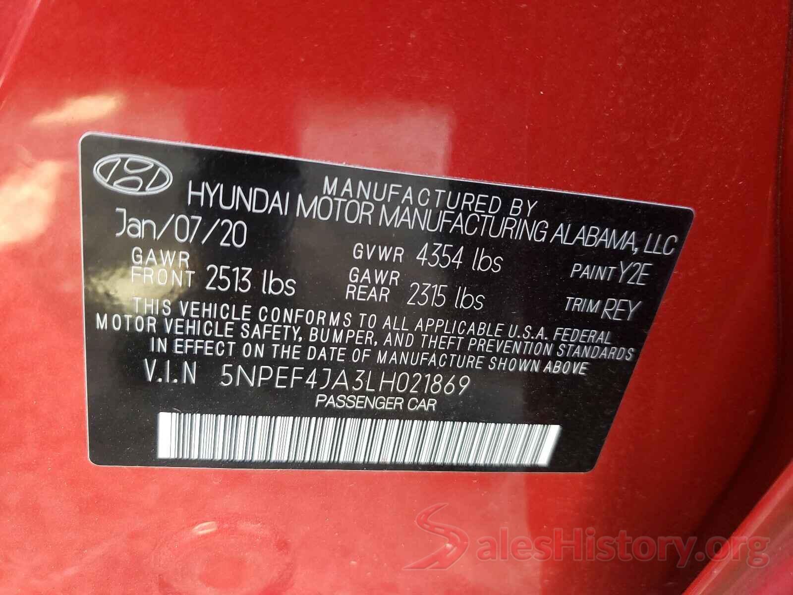 5NPEF4JA3LH021869 2020 HYUNDAI SONATA