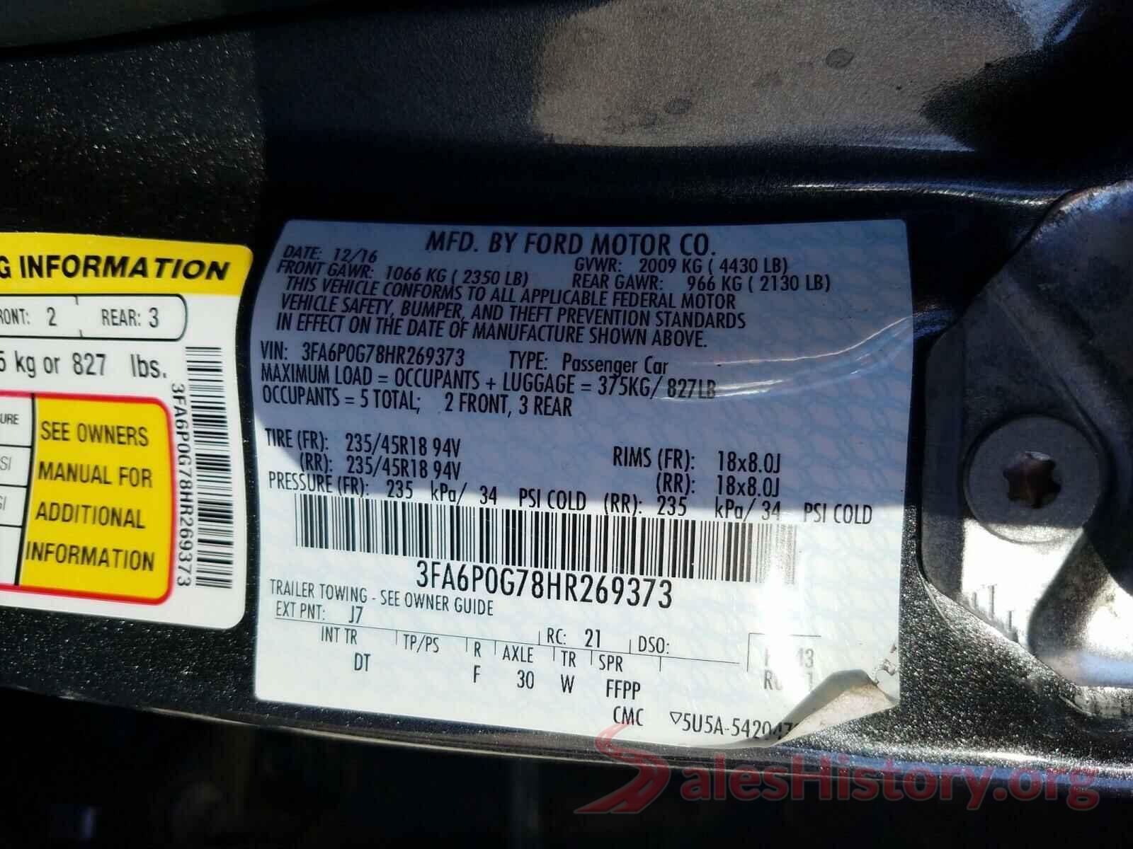 3FA6P0G78HR269373 2017 FORD FUSION