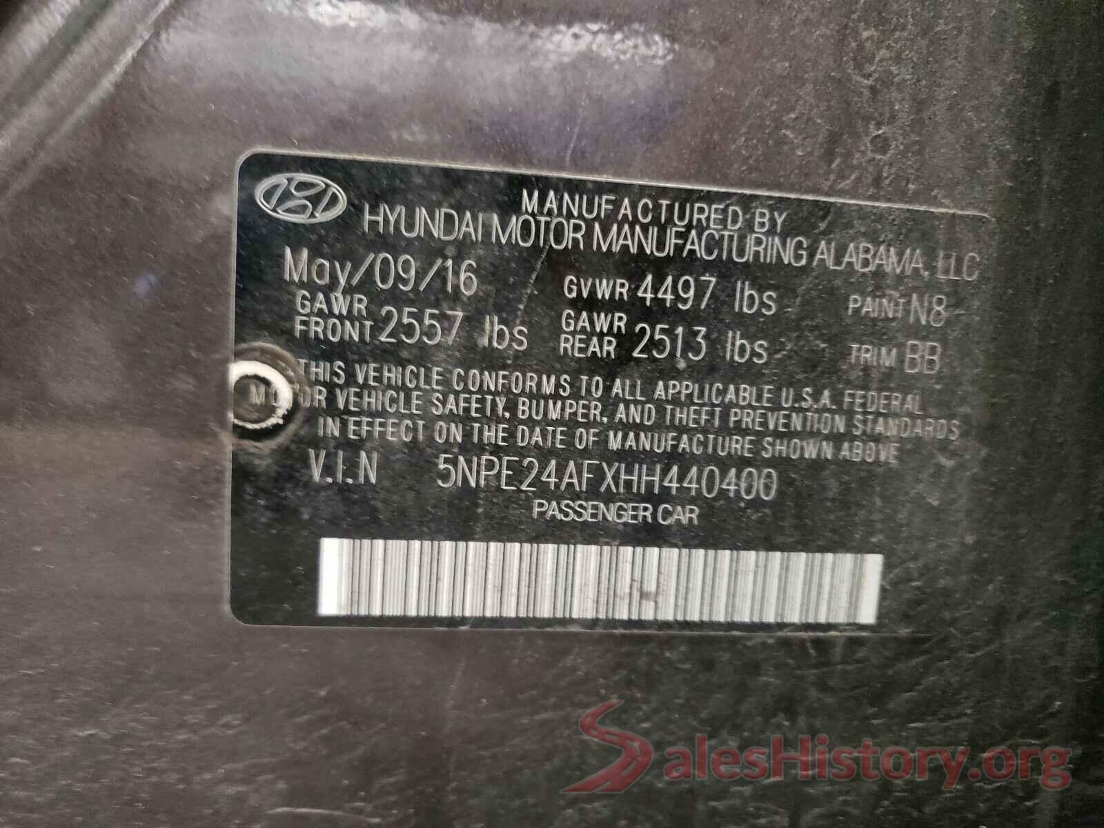 5NPE24AFXHH440400 2017 HYUNDAI SONATA