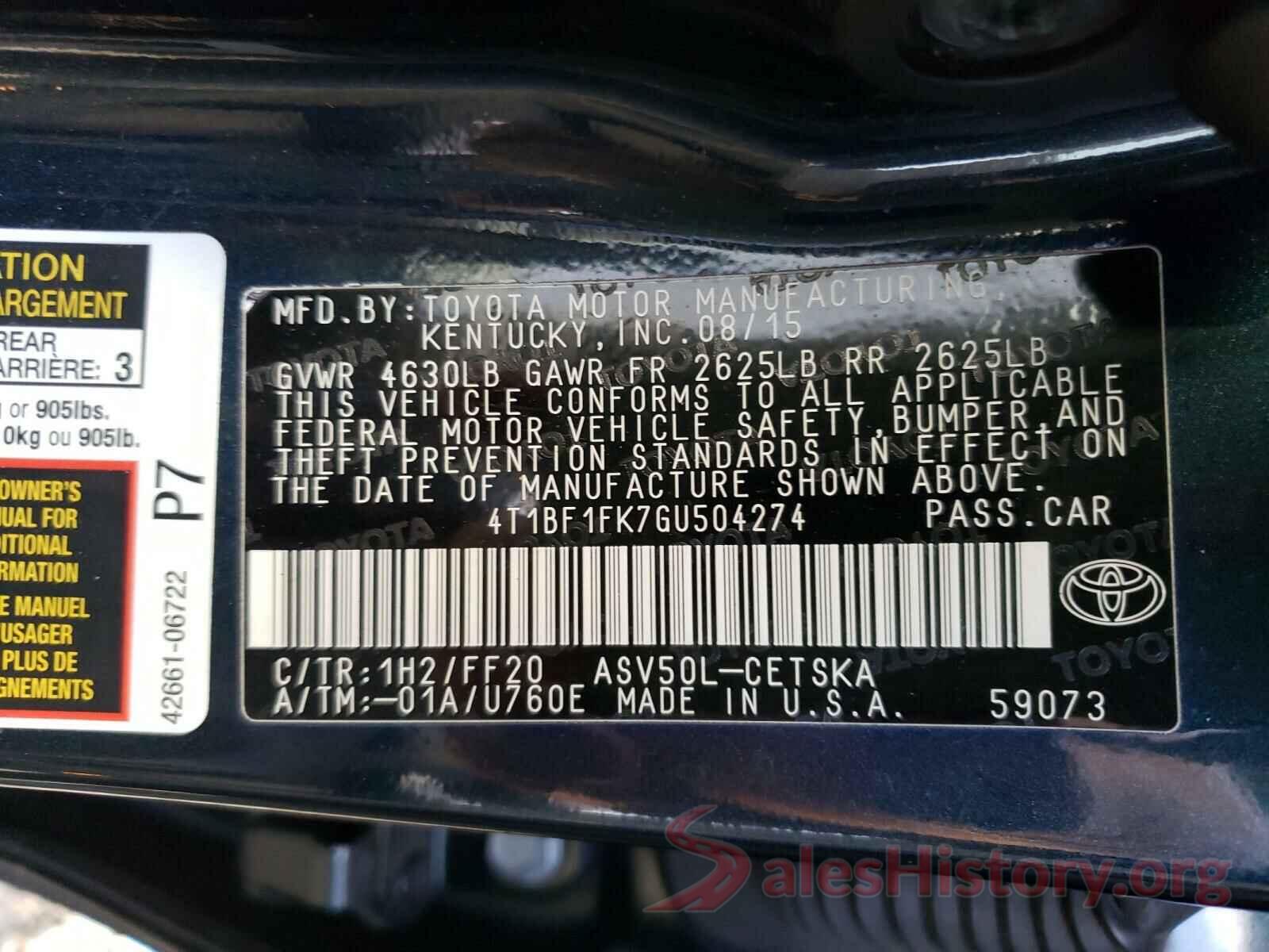 4T1BF1FK7GU504274 2016 TOYOTA CAMRY