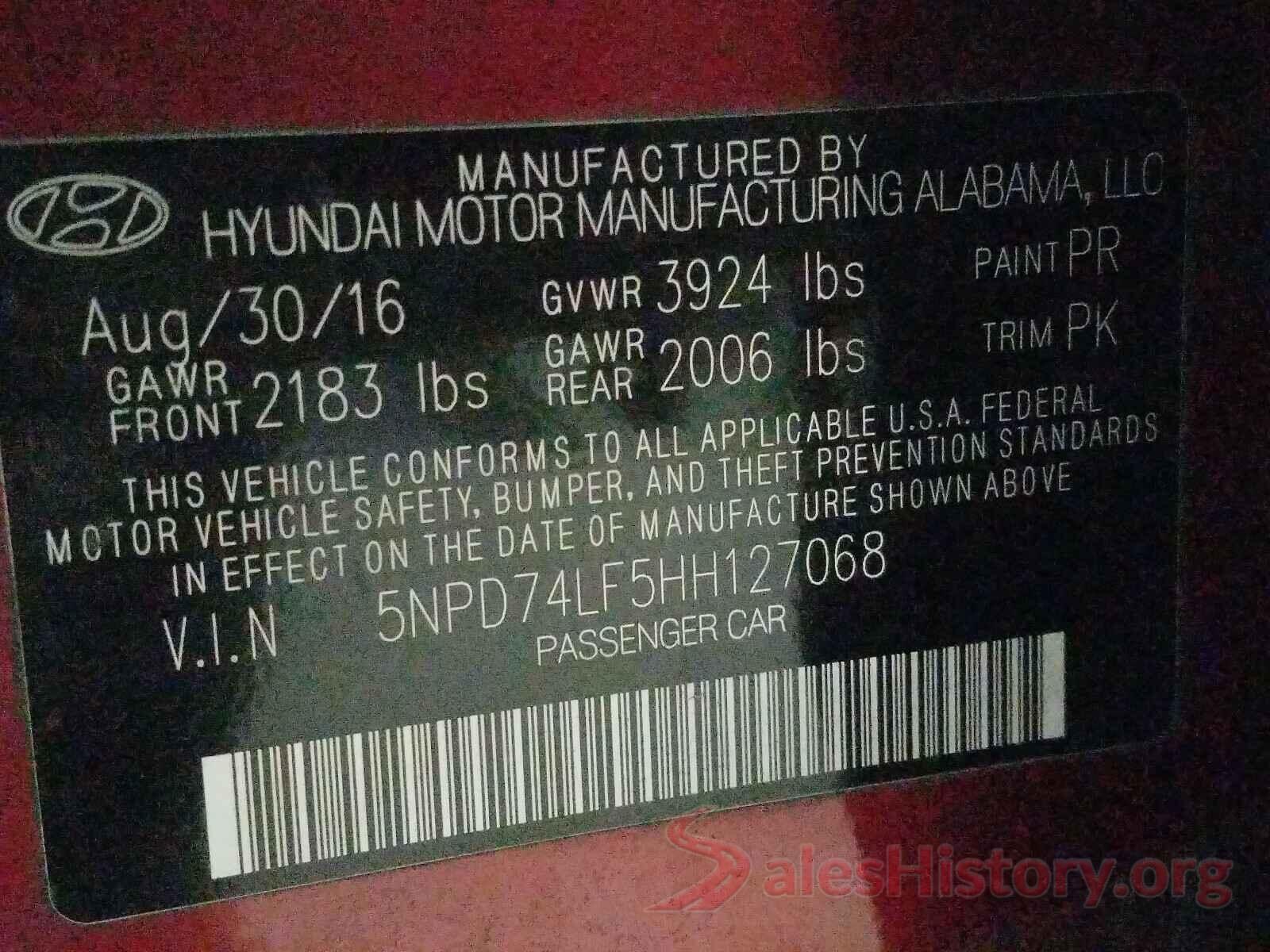 5NPD74LF5HH127068 2017 HYUNDAI ELANTRA