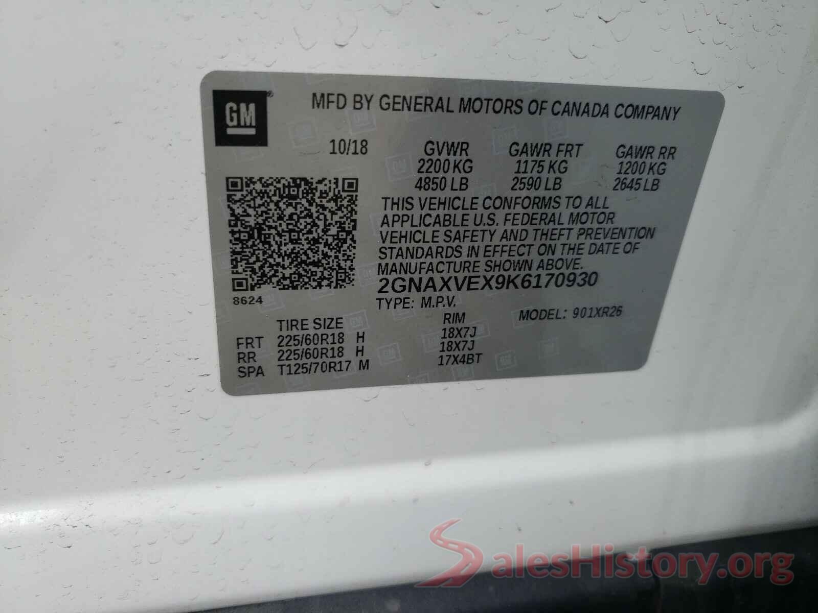 2GNAXVEX9K6170930 2019 CHEVROLET EQUINOX