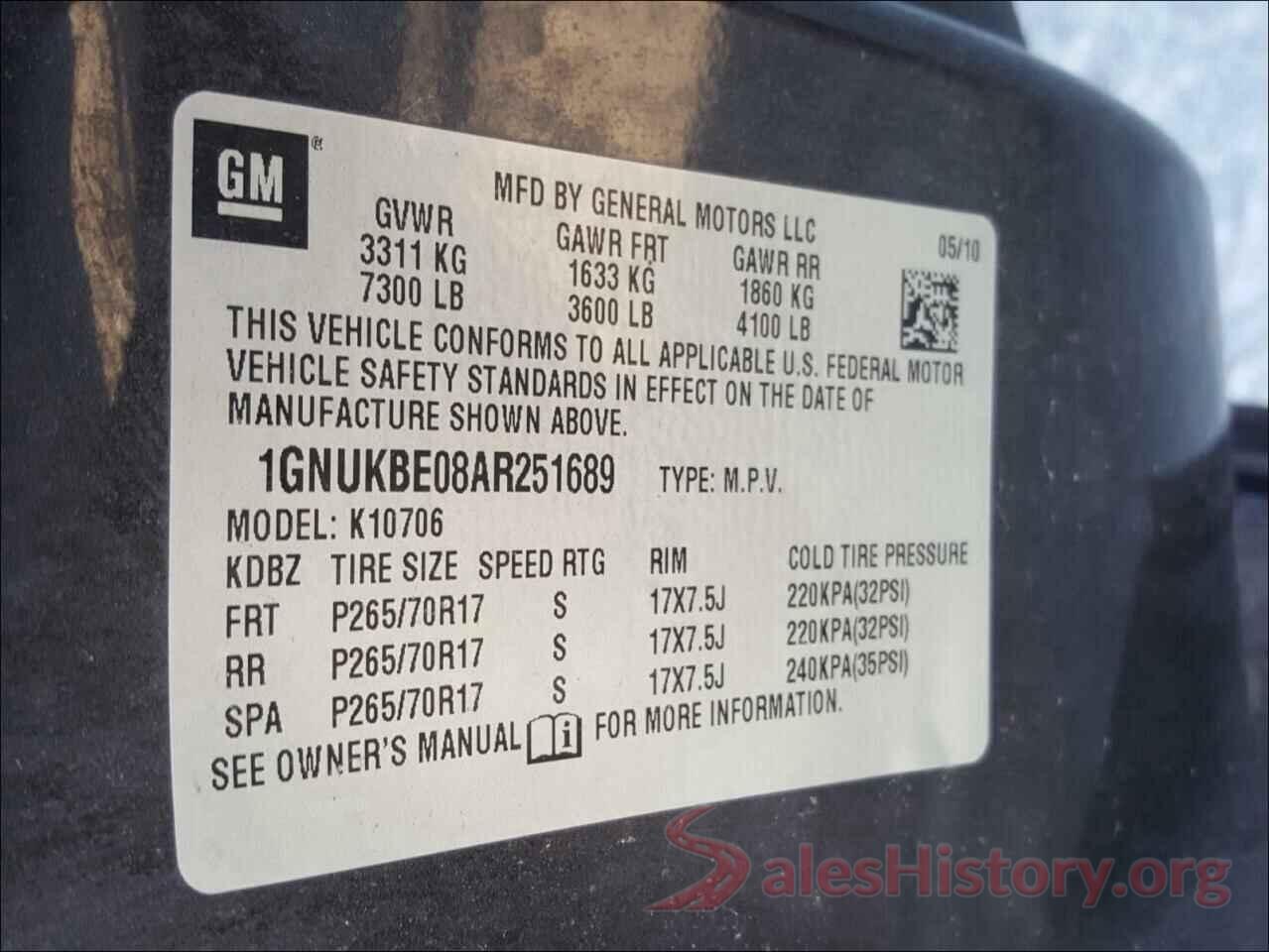 KM8J33A41JU699692 2010 CHEVROLET TAHOE