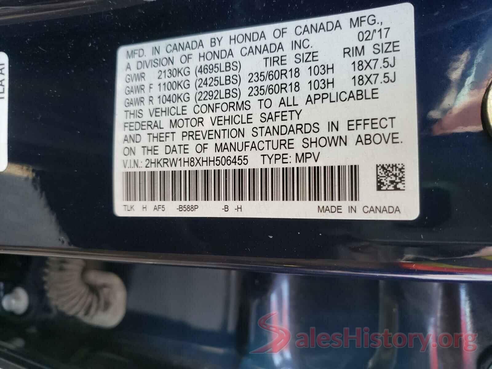 2HKRW1H8XHH506455 2017 HONDA CRV